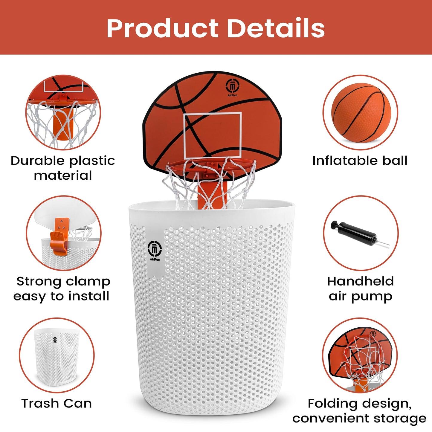 Basketball Trash Can Complete Set – Perfect Basketball Hoop Trash Can, Fun Indoor Kids Trash Can and Unique Basketball Birthday Gift