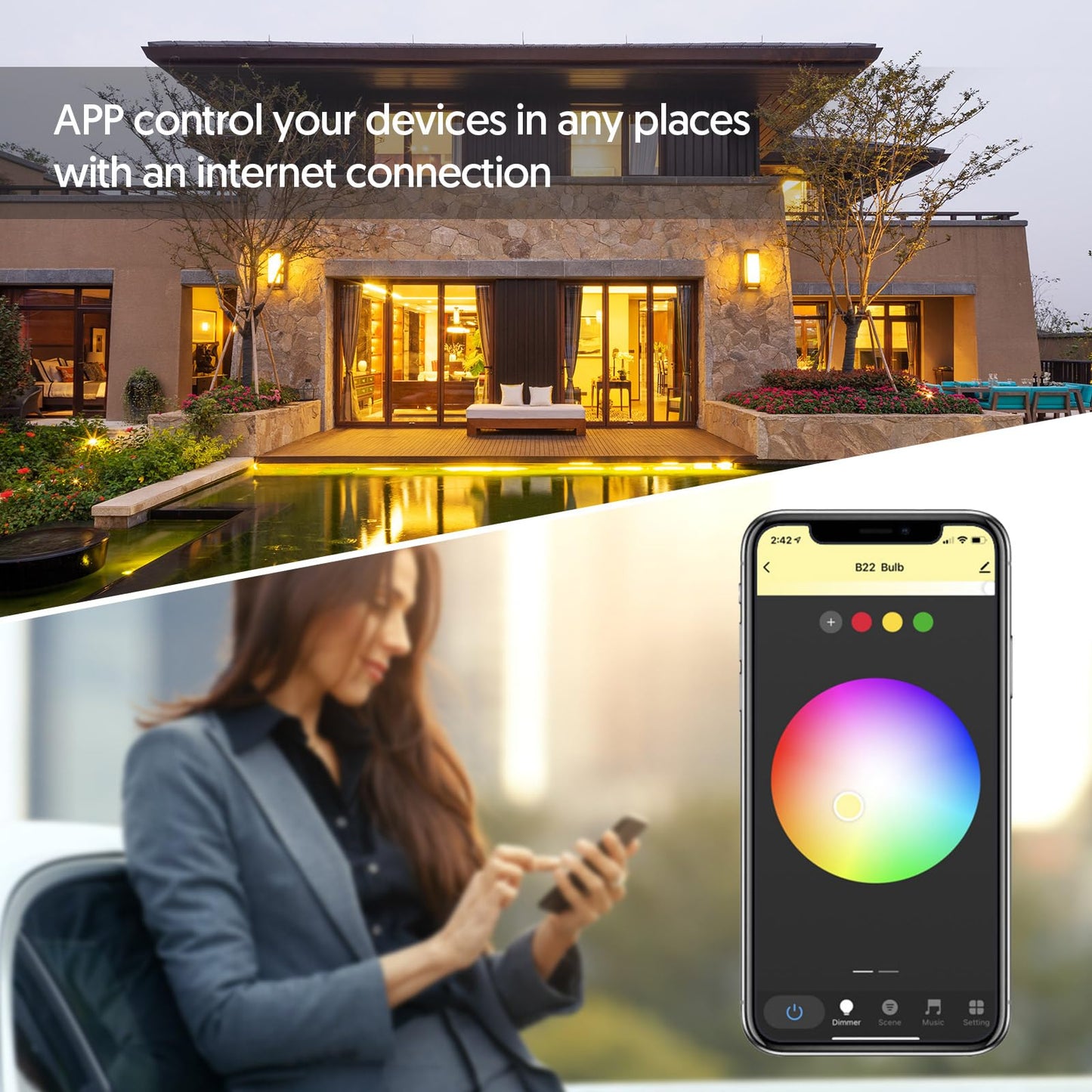 6 Pack E12 Smart Candelabra Light Bulbs – RGB + Tunable White Smart LED Bulb Music Sync, Schedule & Group Control, WiFi Candle Bulbs Compatible with Alexa & Google Home for Chandelier, 5W (50W Eq.)
