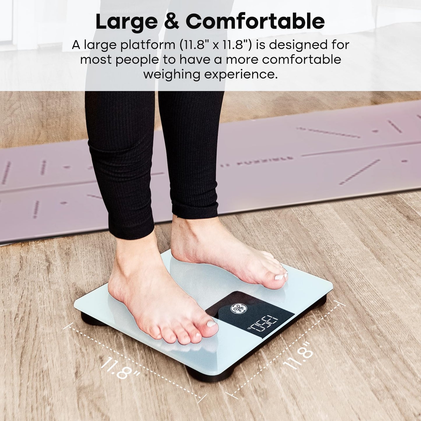 GE Bathroom Scale for Body Weight, Digital Weight Scales 500lb Heavy Duty Measuring Device for People Accurate BMI Weighing Machine with Bluetooth, White