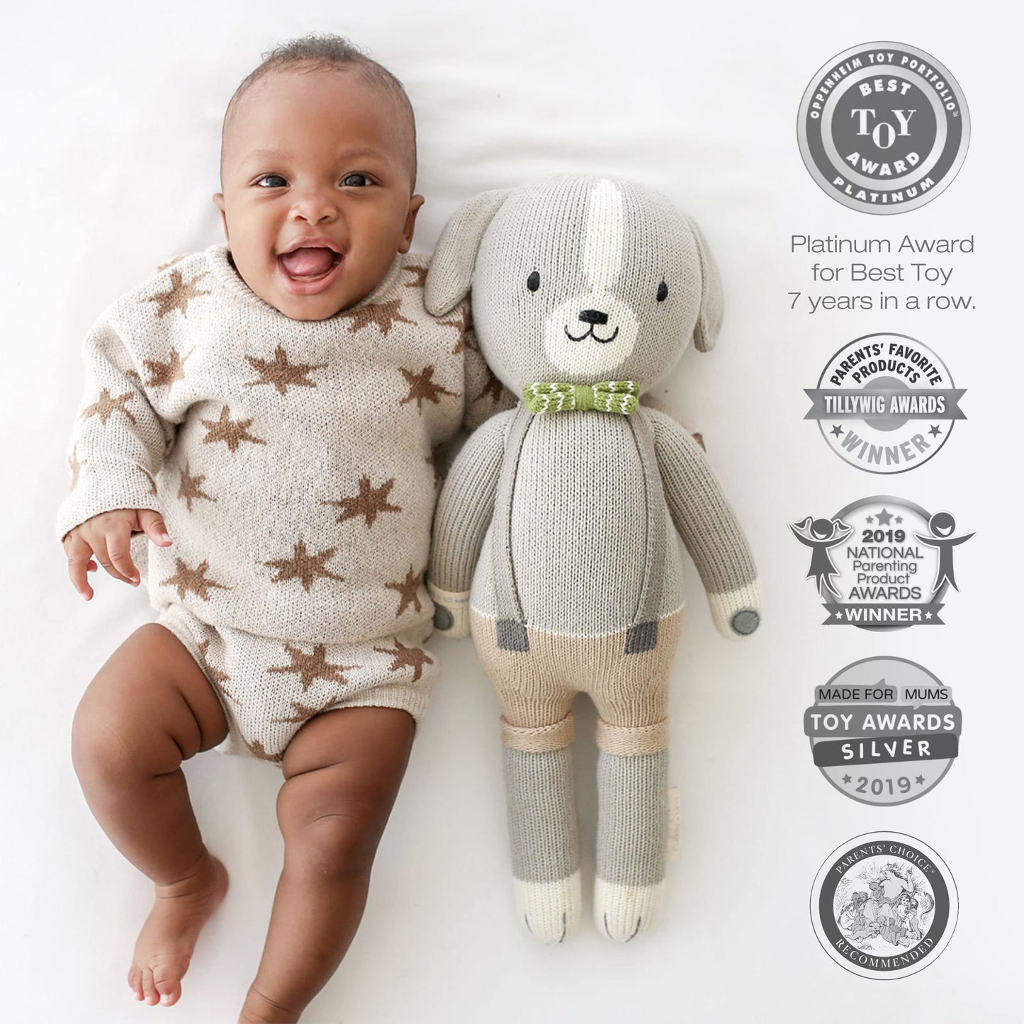 Noah The Dog Little 13" Hand-Knit Doll – 1 Doll = 10 Meals, Fair Trade, Heirloom Quality, Handcrafted in Peru, 100% Cotton Yarn