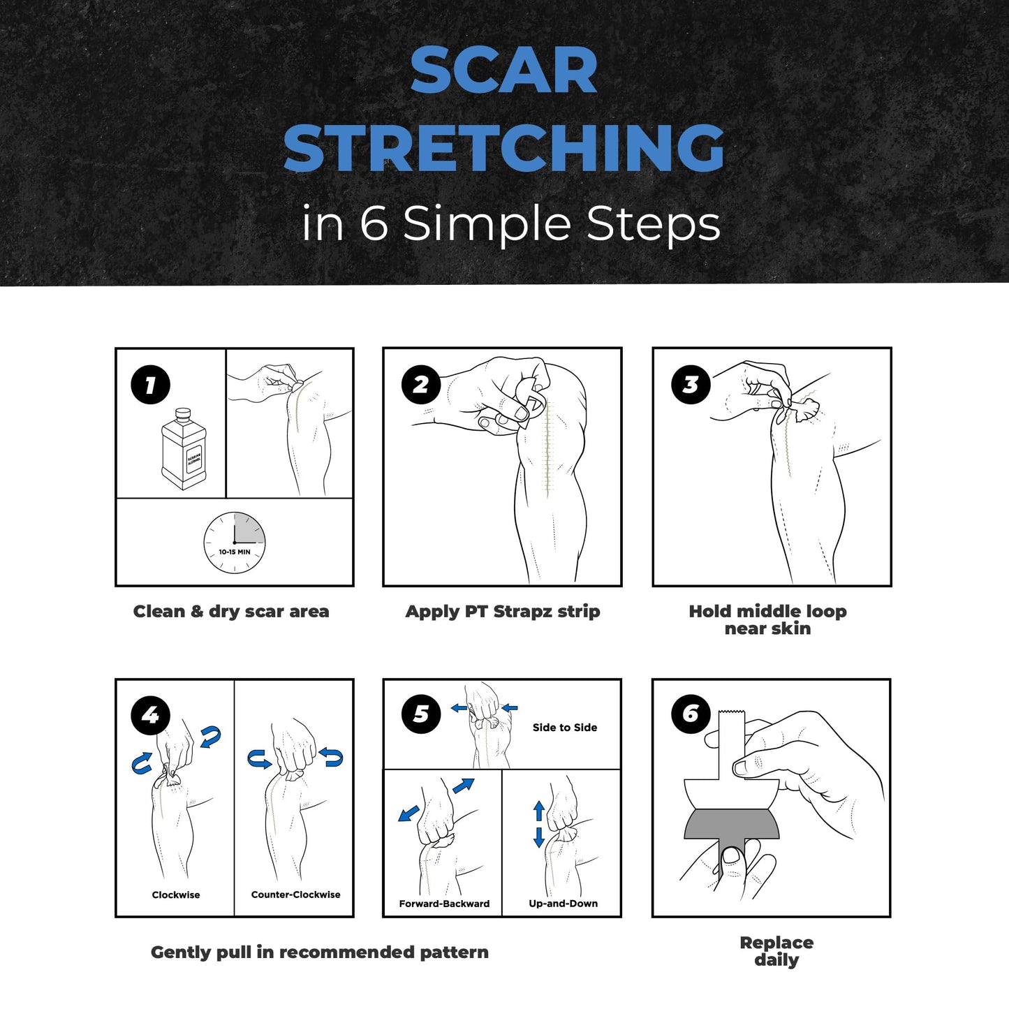 PT StrapZ Non-Elastic, Therapeutic Adhesive, Scar Tissue Mobilization, Scar Tissue Stretching, Therapeutic Tool to aid Recovery from Surgery or Trauma Health & Personal Care (20 strips)