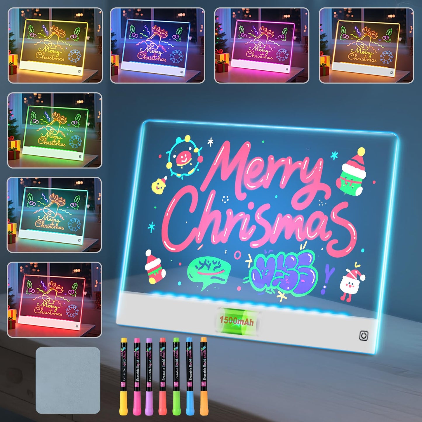 LED Note Board with 7 Colors, Rechargeable Light Up Acrylic Dry Erase Board, Lumi Board Led Drawing Board with Invisible Stand Glow Doodle Board Birthday and Halloween Gifts for Kids(13.8"X10.3")