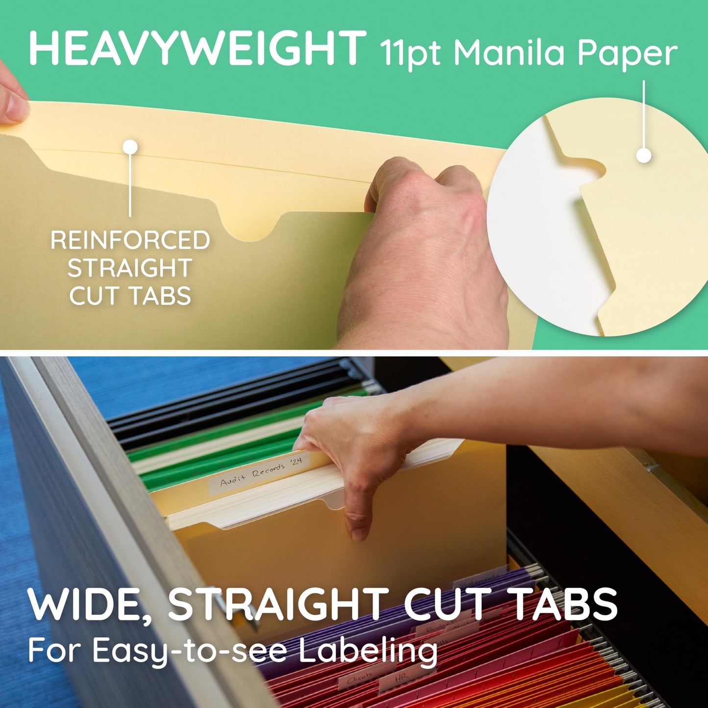 Blue Summit Supplies 2 Inch Manila File Jacket, 50 Folders, Reinforced Straight Cut Tab, Heavy Duty 2 Inch Expansion Pocket, Letter Size, 50 Pack