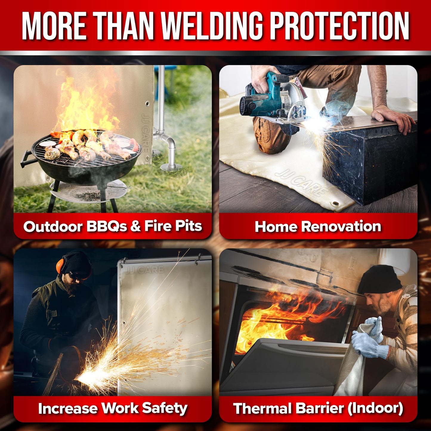 2 Pack Welding Blanket - 4ft x 6ft, 850GSM Fiberglass Welding Blanket for Smokers with Brass Grommets, Heavy Duty Fireproof Welders Mat for Industrial, Smoker, Grill and Camping