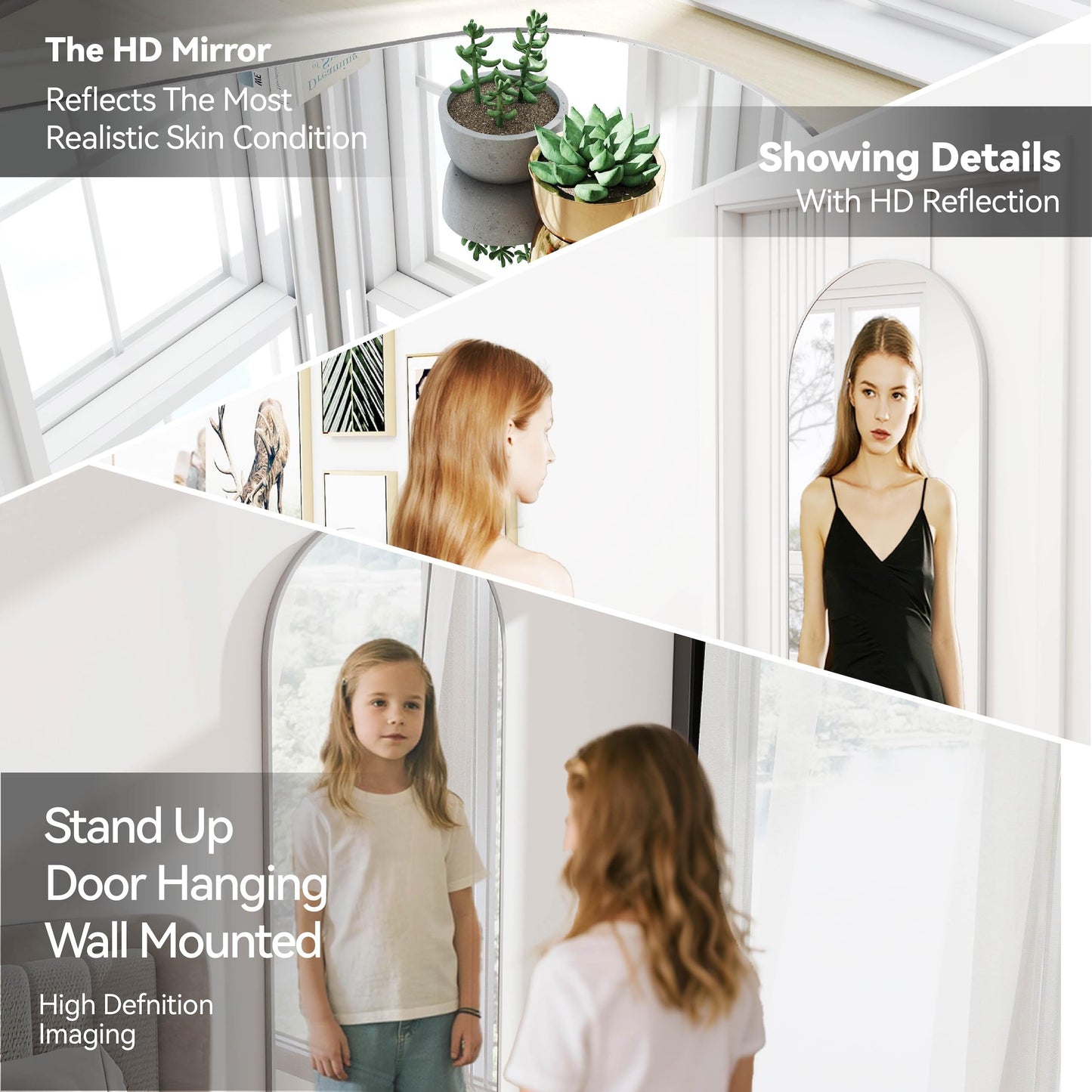 SCWF-GZ 57x20 Door Hanging Full Length Mirror, Floor (Height 5.7ft just Body in1.3ft) or Wall Mounted Metal Frame Arch Dressing Mirrors for Bedroom Bathroom Living Room 57 20 inch Silver