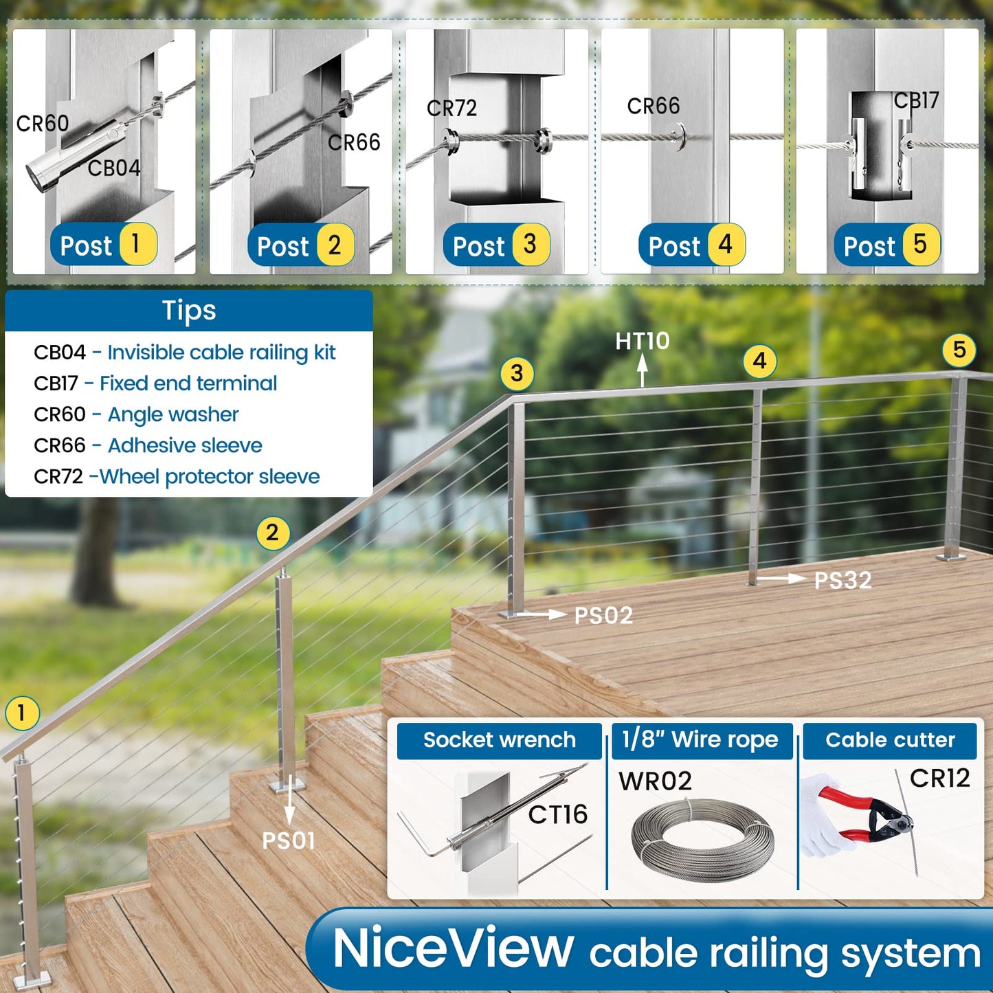 [Patent] Muzata 20 Pack 1/8" Swageless Invisible Cable Railing Kit Hardware Swageless Fittings Tensioner Hidden for 2"x2" Metal Post T316 Stainless Steel Deck Cable Railing System CB04