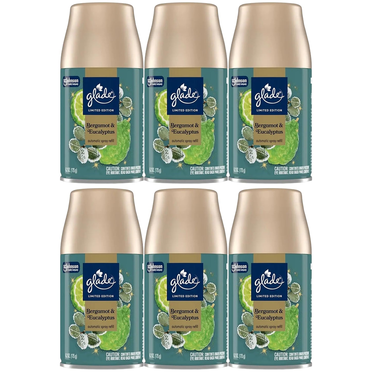 Glade Automatic Spray Refill, 6 Pack, Bergamot & Eucalyptus Scent, Home Fragrance Refill Can, 6.2 oz