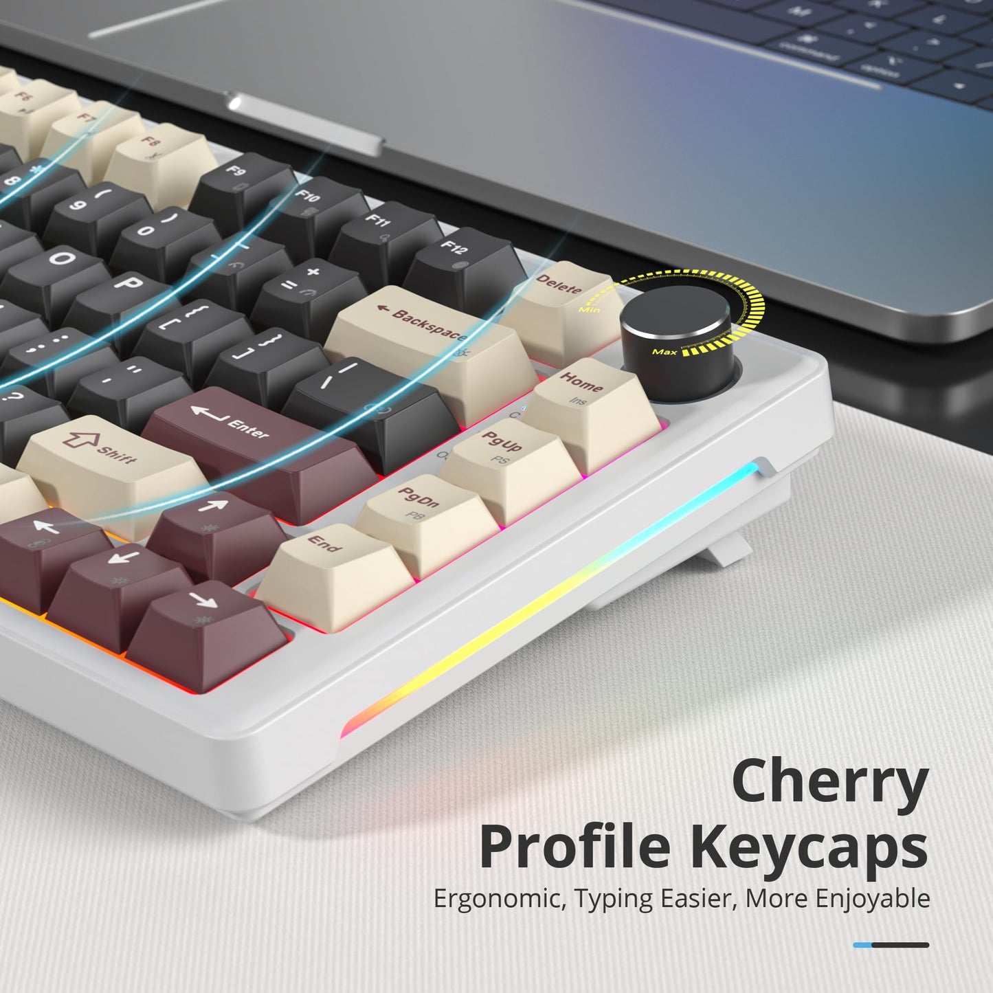 SbocKeeb 75% Mechanical Keyboard Gasket with Knob, Custom Wired Creamy Gaming Keyboard TKL 75 Percent Hot Swappable RGB Backlit, Pre-lubed Switch for Win/MAC（Roma/White Switch）