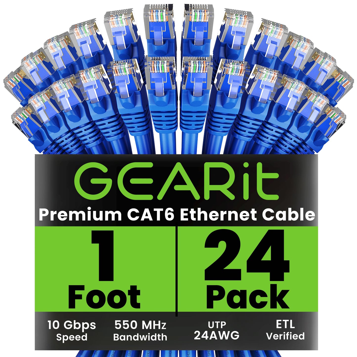 GEARit 1 ft Cat6 Ethernet Cable (24-Pack) - Blue