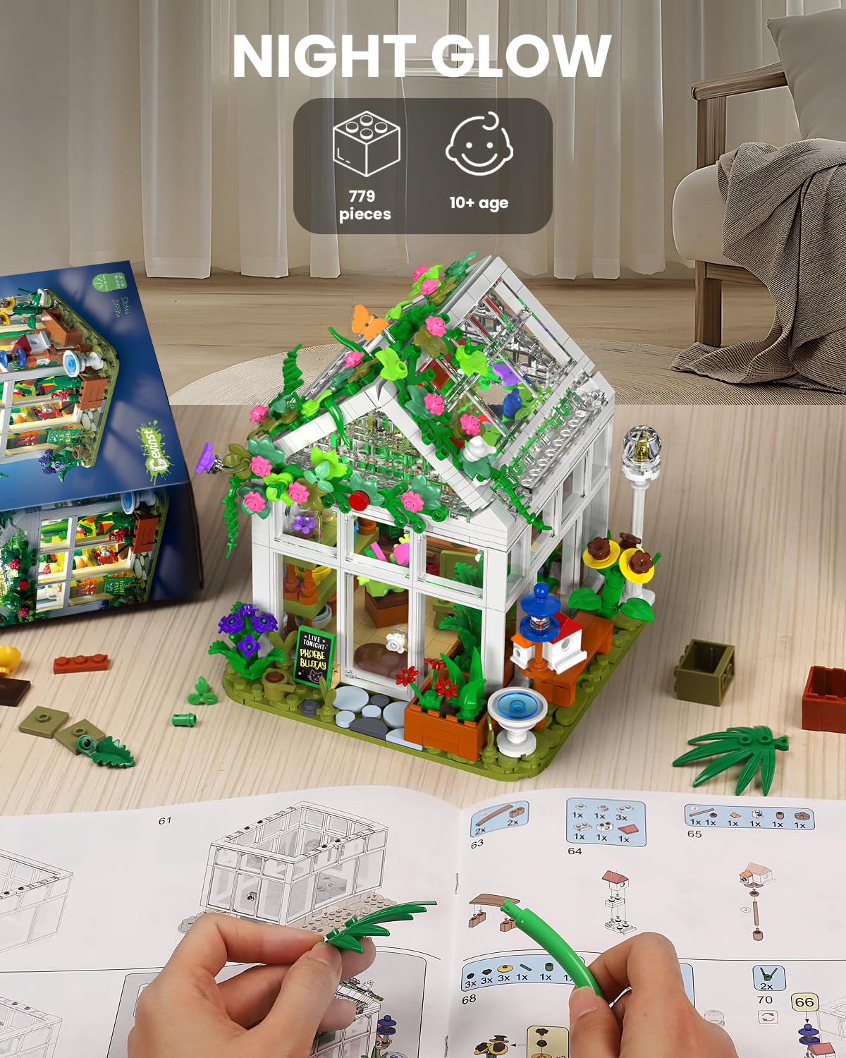 Flower House Set for Adults Building Sets with Led Light, for Home Display Decoration, Gifts for Adults & Teens Ages 10+ (779 Pieces)
