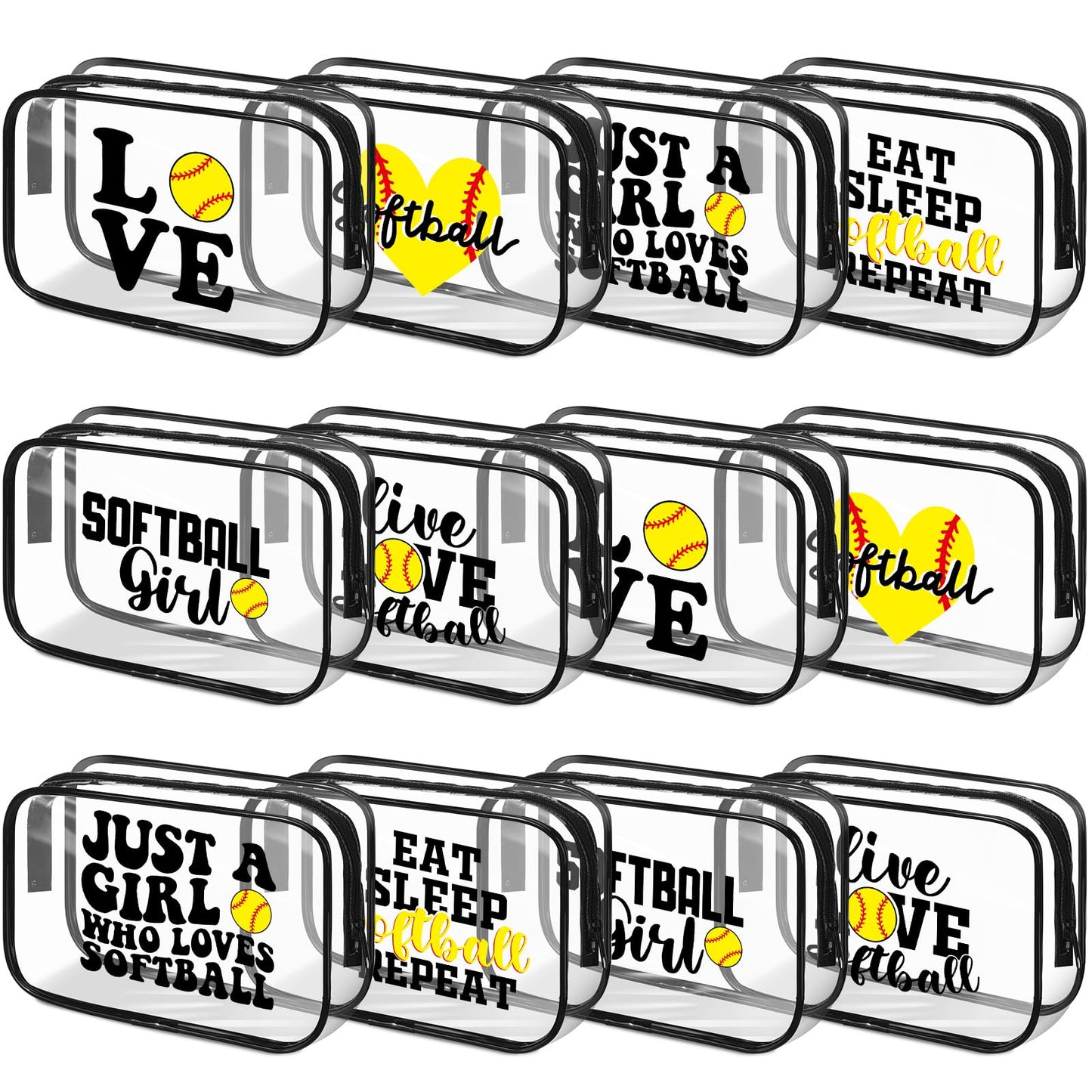 Reginary 12 Pcs 7 x 4.7 x 2.4'' Softball Makeup Bag Softball Gifts for Team Clear PVC Softball Cosmetic Case Softball Goodie Bag Stuffers Accessories for Woman Toiletry Zipper Pouch Team Party Favors