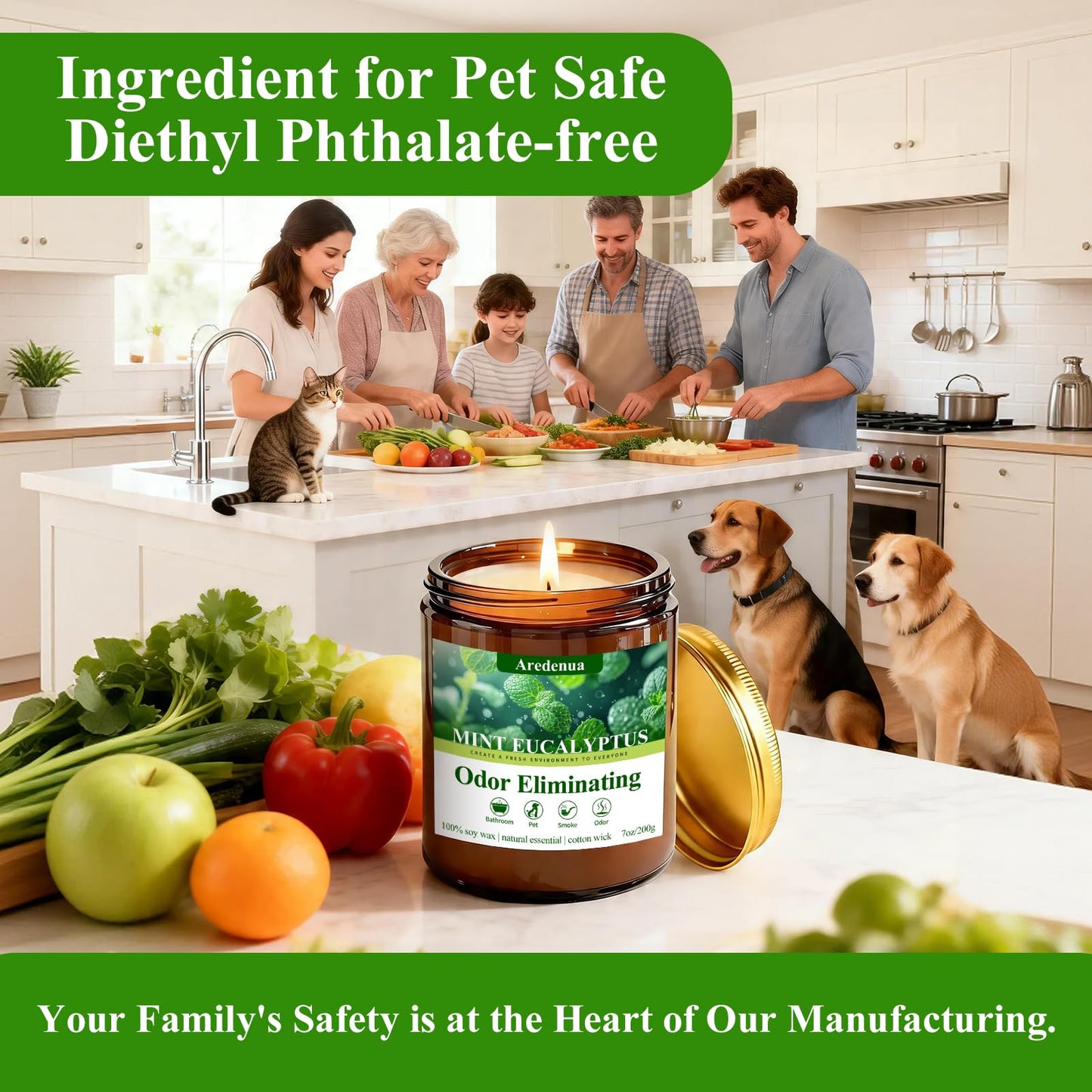 4 Pack Odor Eliminating Candles Set - Eliminates 95% of Pet, Smoke, Food & Other Smells - Air Freshing Scent of Orange/Mint/Lavender/Cotton - Up to 200 Hour Burn time - 28 oz Natural Soy Wax