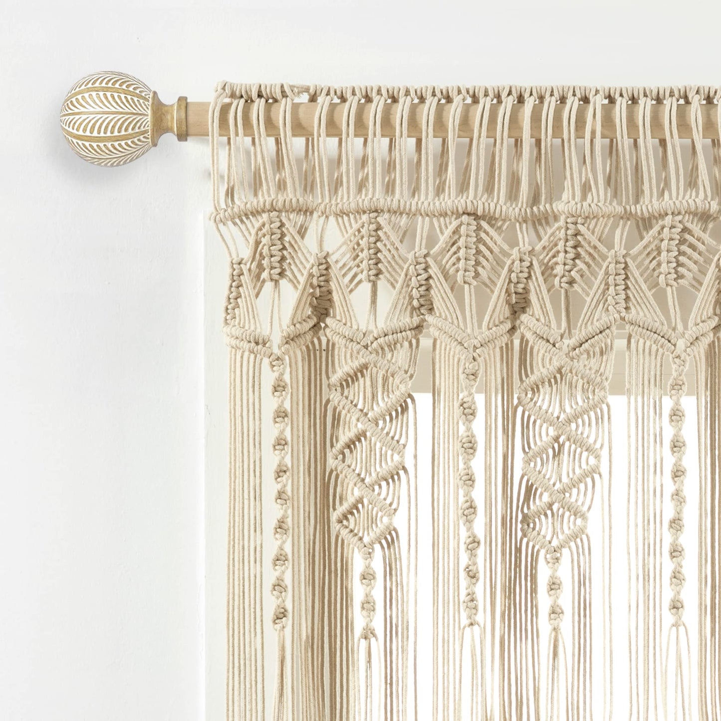 Lush Decor Boho Macrame Textured Cotton Valance, 50" W x 20" L, Neutral - Boho Kitchen Curtains & Wall Decor - Macrame Valance - Bathroom Window Curtains