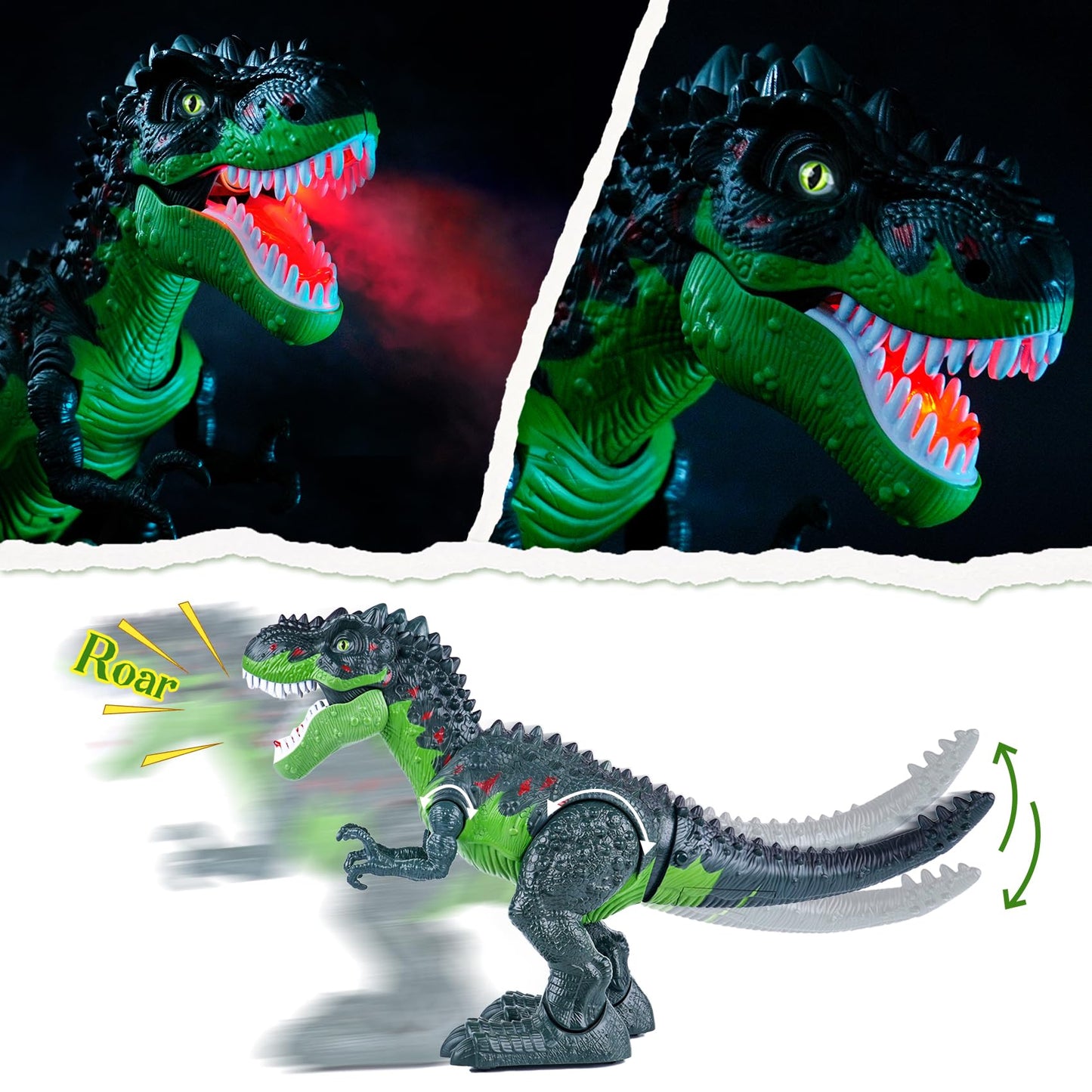 AHCo. Big Walking T-Rex Dinosaur Toy Plus for Kids – Realistic Tyrannosaurus Toys with 3D Eyes, Mist Spray, Lights and Roar Sound – Gift for Toddlers Ages 3+ Years