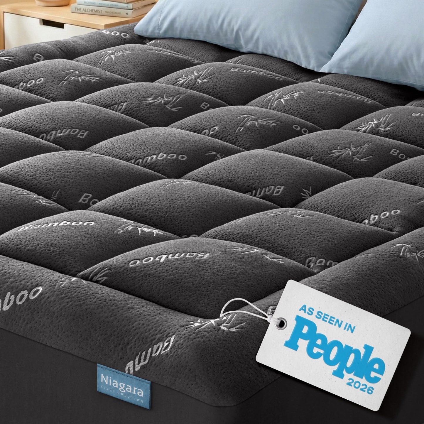 Niagara Sleep Solution Ultra Soft King Size Mattress Topper - Rayon Derived from Bamboo Pillow Top Mattress Pad for Back Pain Relief - Naturally Cooling for Hot Sleepers, Dark Gray