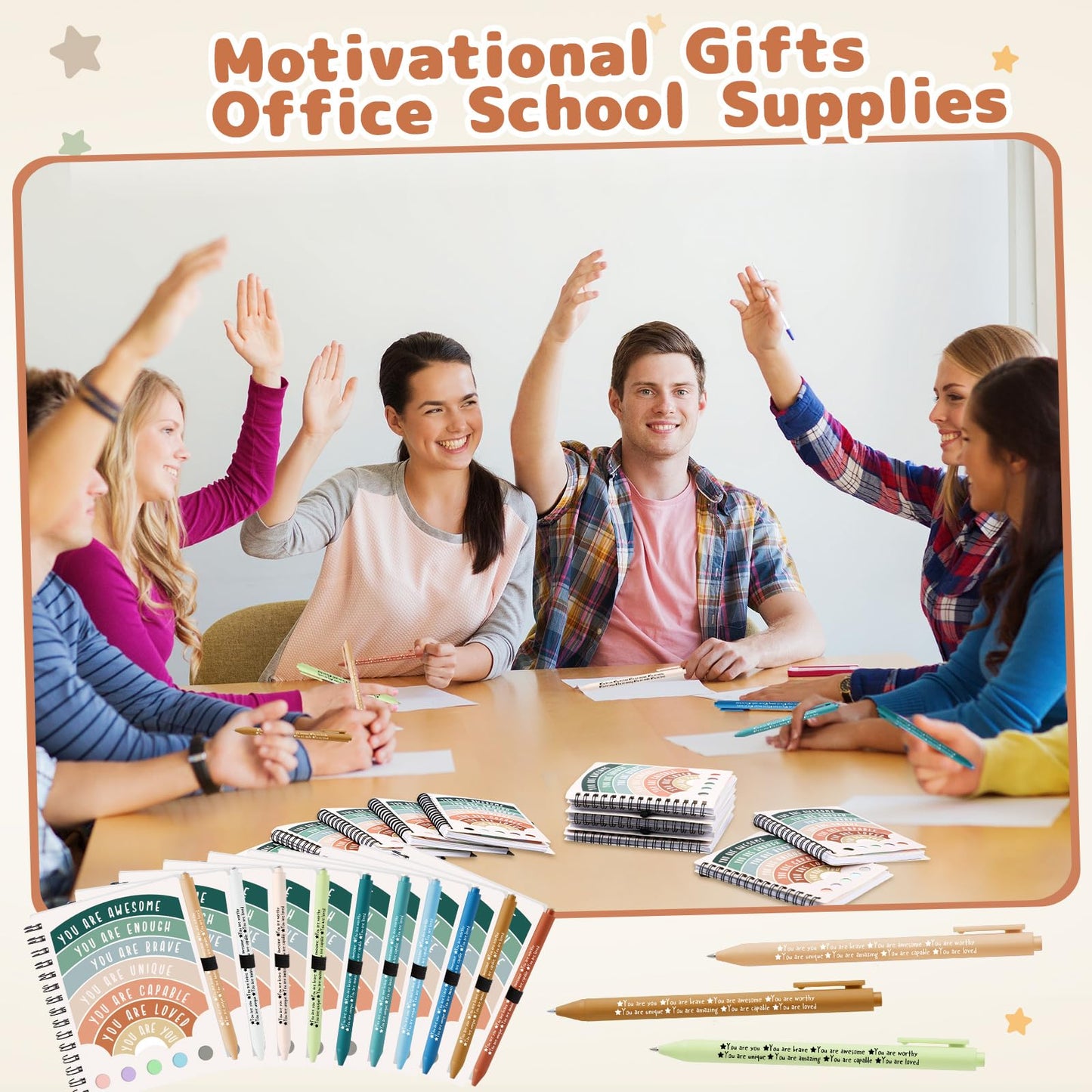 Janlaugh 40 Pcs Mental Health Gifts for Women Men Self Care Items Bulk Include 20 Mental Health Notebooks with Sticky Note 20 Positive Pens Affirmation Journals Wellness Gifts for Coworker Student