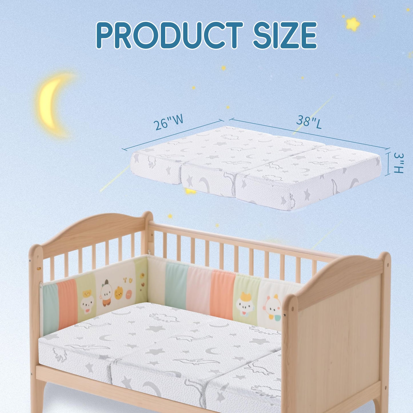 SJEUQOP Trifold Pack and Play Mattress 38"x26", Pack N Play Mattresses with Dual Sided Soft & Firm Memory Foam Foldable Portable Crib Baby Mattress with Washable Cover and Carry Bag