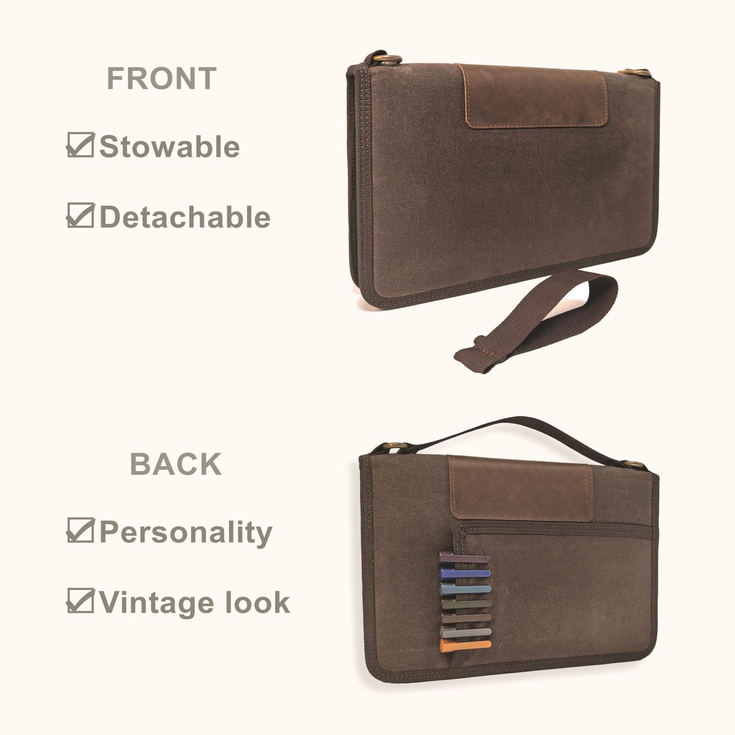 A5 Zippered Field Journal Cover with Detachable Strap, Waxed Canvas ＆ Leather Accent Notebook Organizer Case with Pen Holder, Includes 5.8″ x 8.3″ Refill, Fits Up to 4 Notebooks for Travel, EDC, Brown