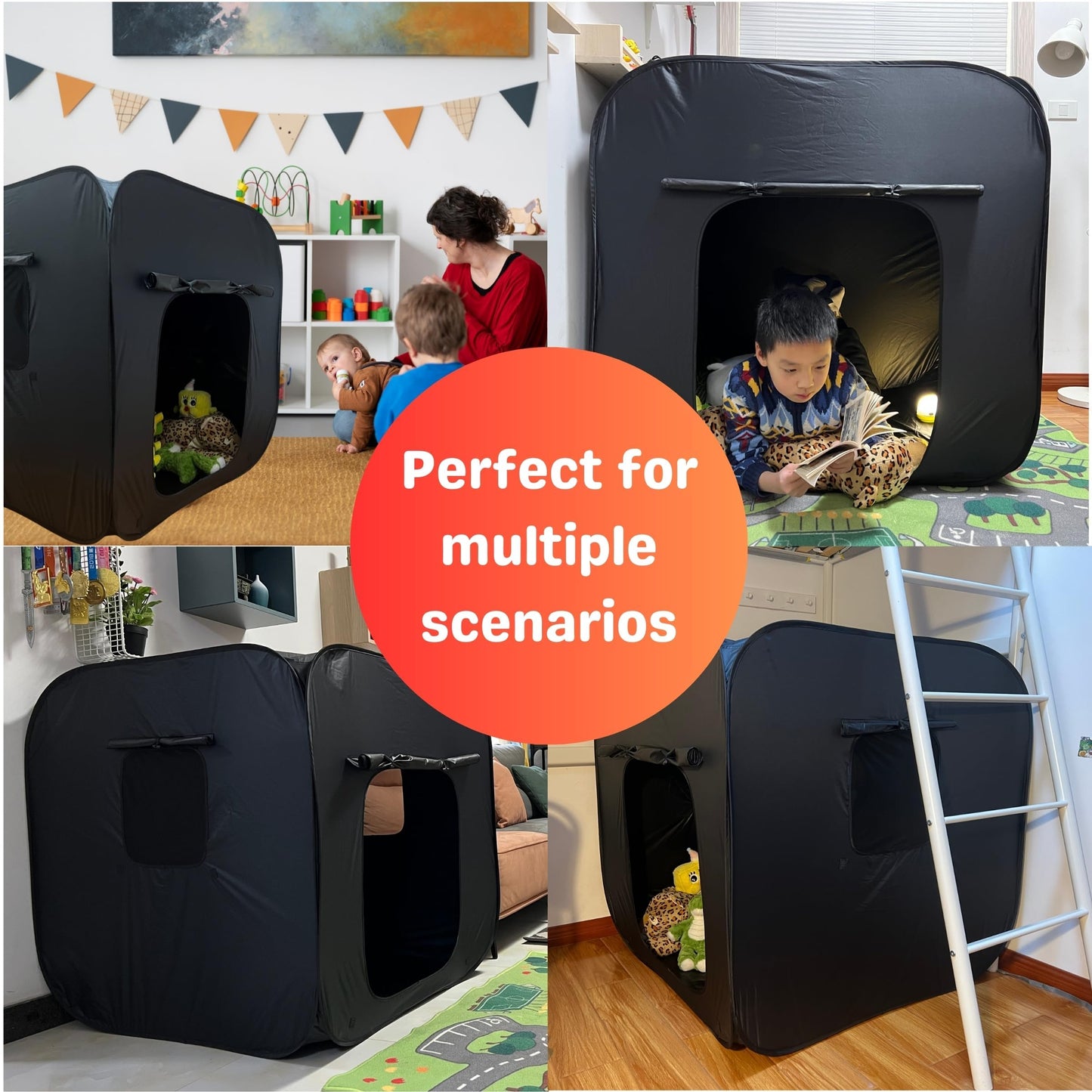 lukidoki Sensory Tent for Kids with Autism, ADHD, SPD - CPC Certification Black Out Calm Corner Hideout Den Helps Children Adults Relax Reduce Anxiety - Pop-up Autistic Sensory Room Play Tent
