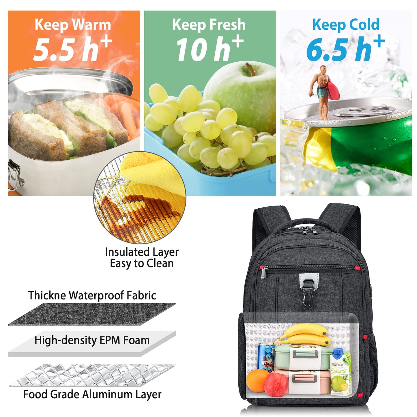 Lunch Backpack, Insulated Cooler Lunch Bag Backpack, Large Travel 17.3 Laptop Back Pack Sturdy Computer College School Bookbag for Women Men for Men Women Work Hiking Picnic