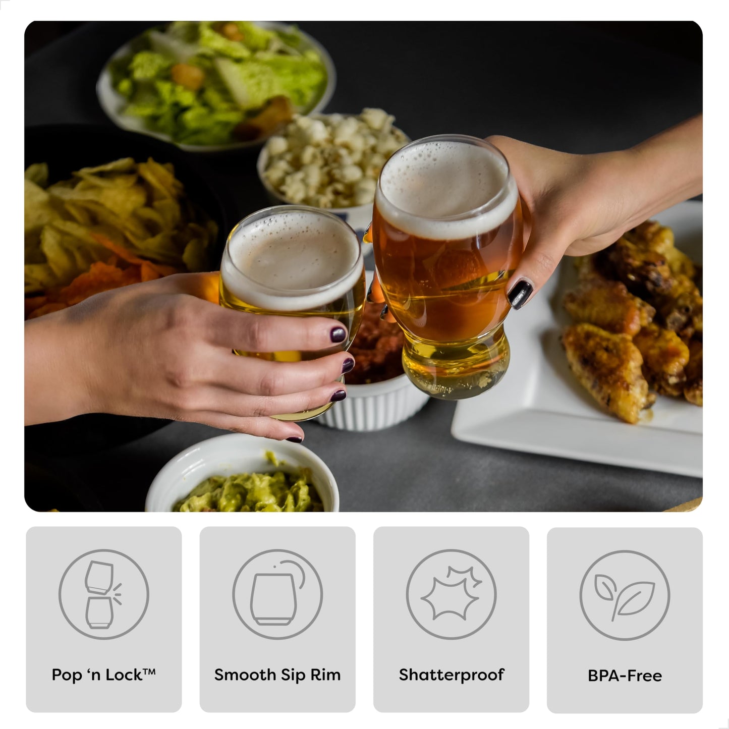 TOSSWARE POP 18oz Beer Glass Set of 48, Premium Quality, Recyclable, Unbreakable & Crystal Clear Plastic Beer Glasses