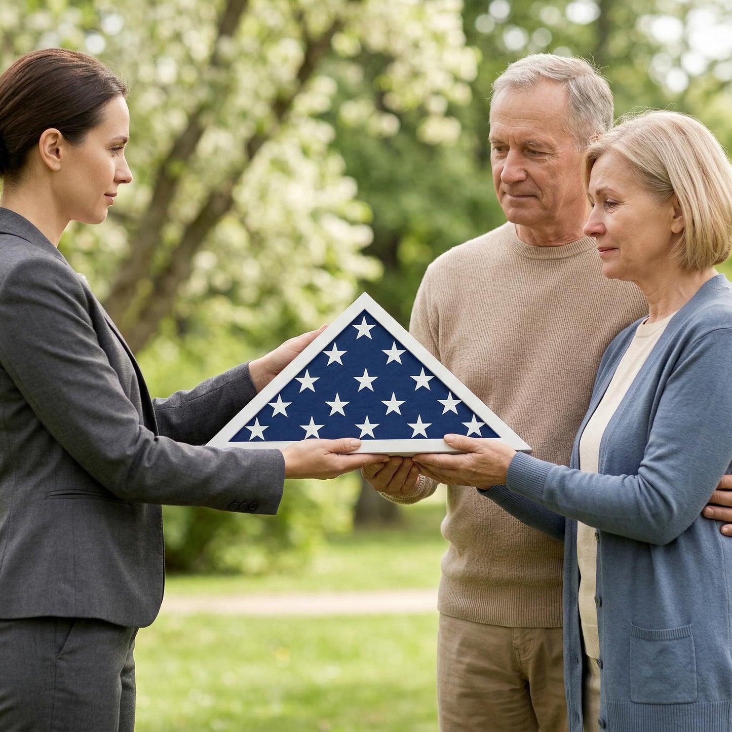 Americanflat Large Flag Display Case for Folded 5x9.5' Burial Flags - Engineered Wood Display Box for Wall or Tabletop - Silhouette Collection - White