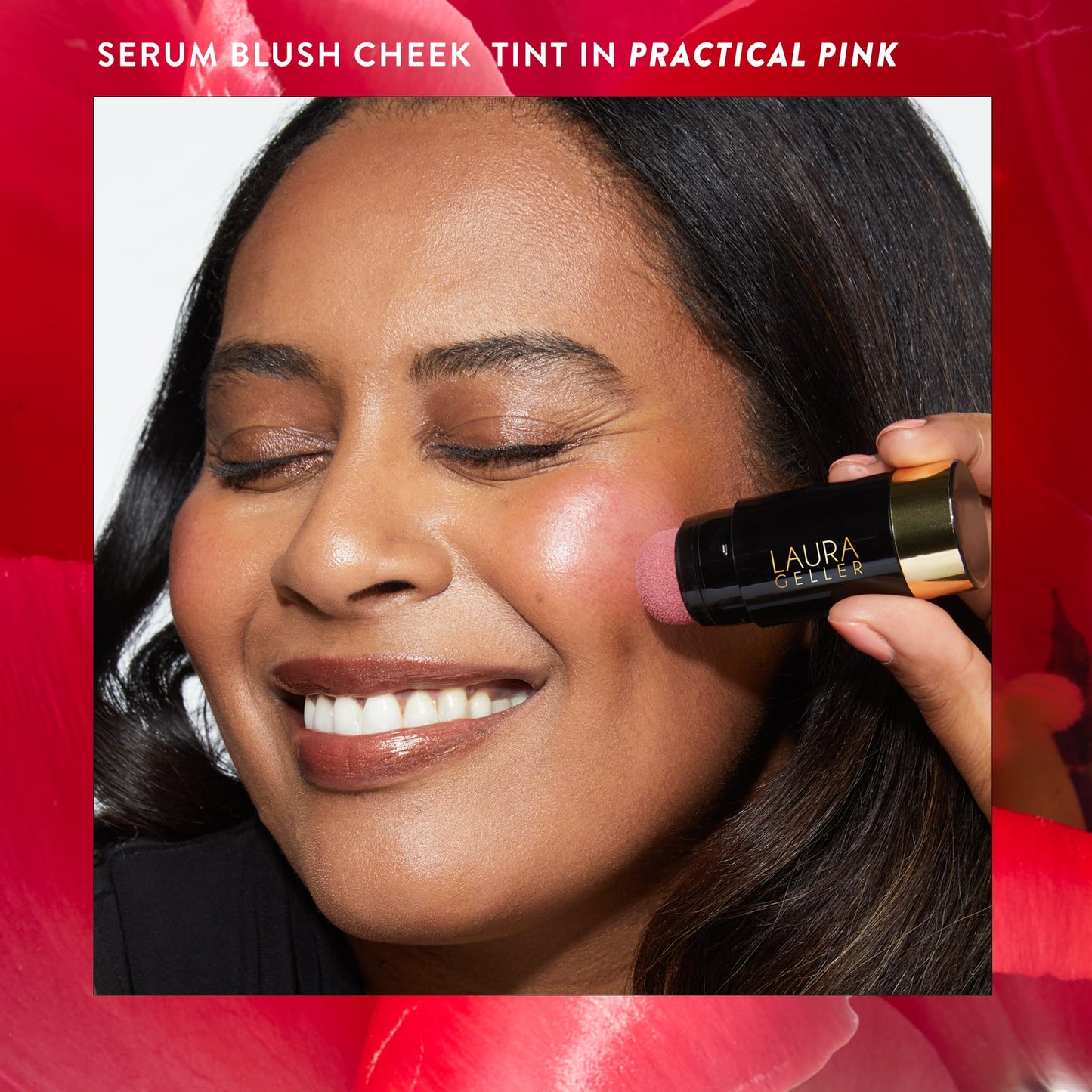 LAURA GELLER NEW YORK Serum Staples Soothing Blush + Lip Duo - Serum Blush Cheek Tint, Practical Pink + Jelly Balm Lip Serum, There She Rose