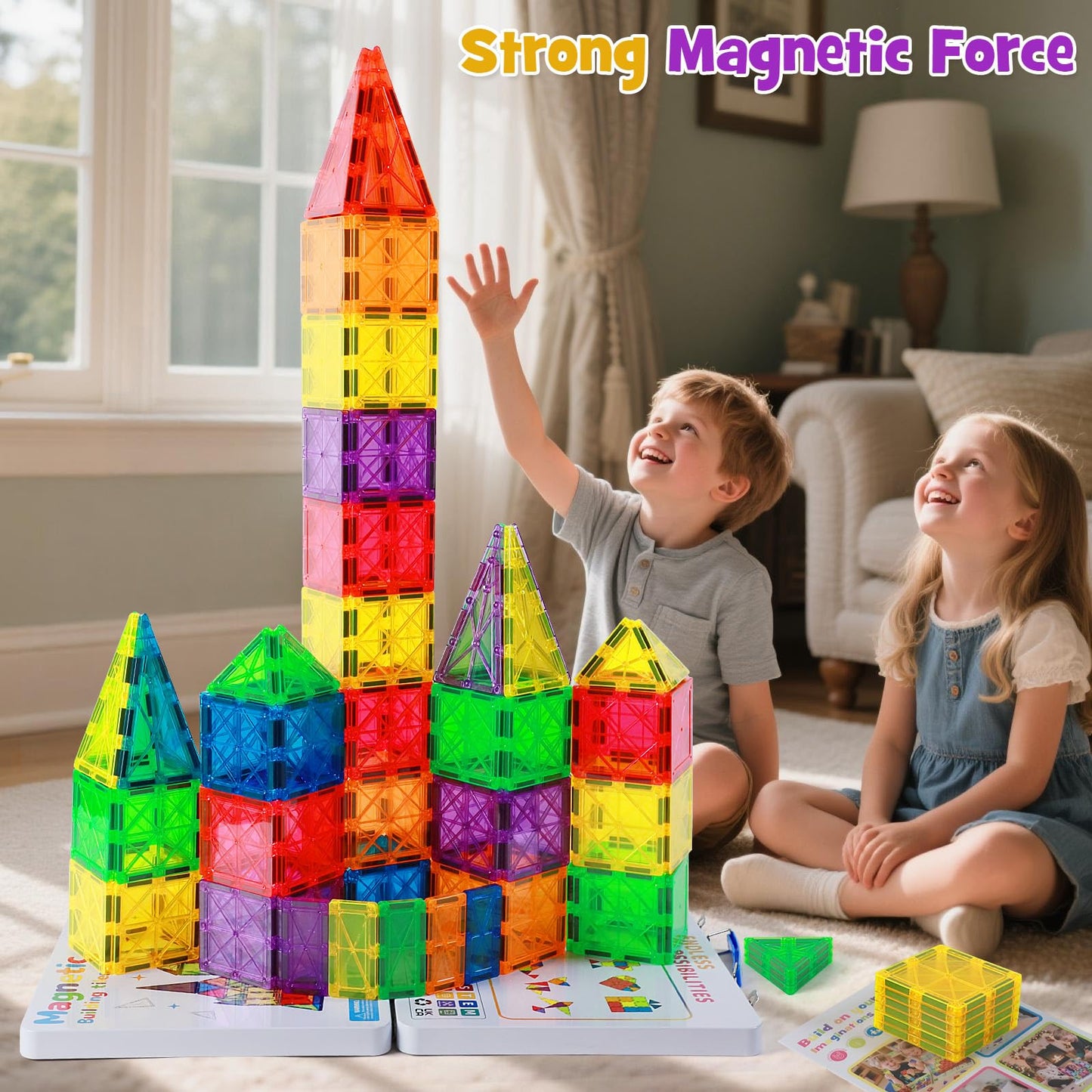100-Piece Premium Magnetic Tiles Set with Luxury Metal Case, Jumbo Magnetic Building Blocks for Kids Ages 3-5 4-8, STEM Educational Toys, Montessori Sensory Toys, Ideal Gift for Toddler Boys & Girls