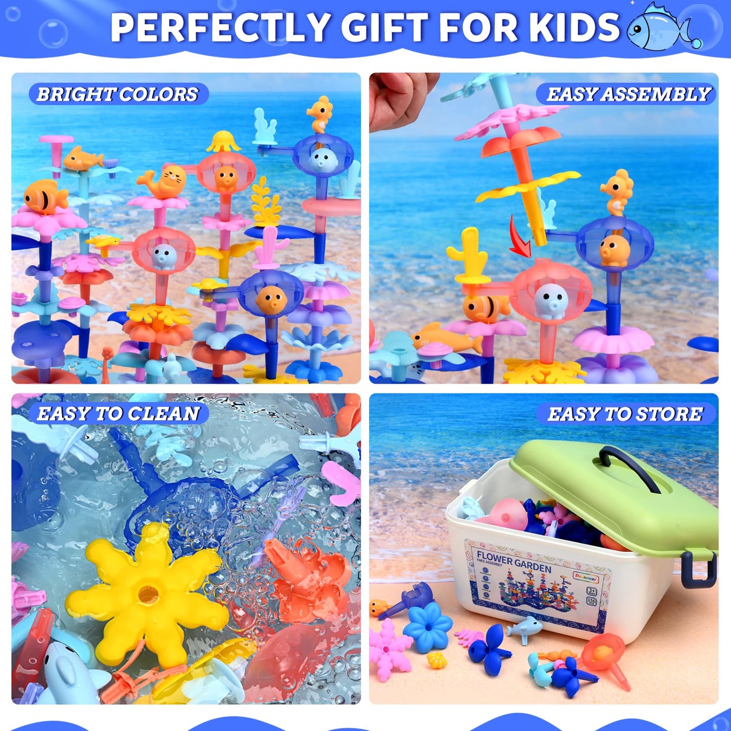 Doloowee 156 Pcs Flower Garden Building Toys for 3 4 5 6 7 8 Year Old Girls Sea Coral Stacking Toys Educational Toys for Toddlers