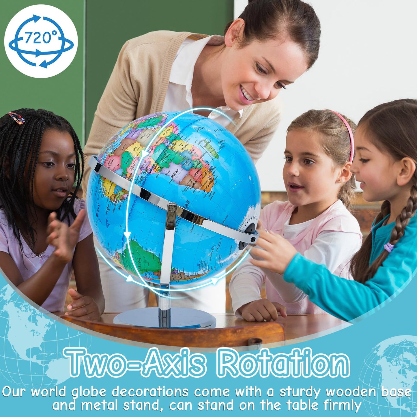 Amylove 13'' Illuminated World Globe with Stand 720°/360° Rotation Rewritable Light Up Globe for Kid World Map for Interactive Learning Light with Base Lamp LED Decor(Metal,Practical)