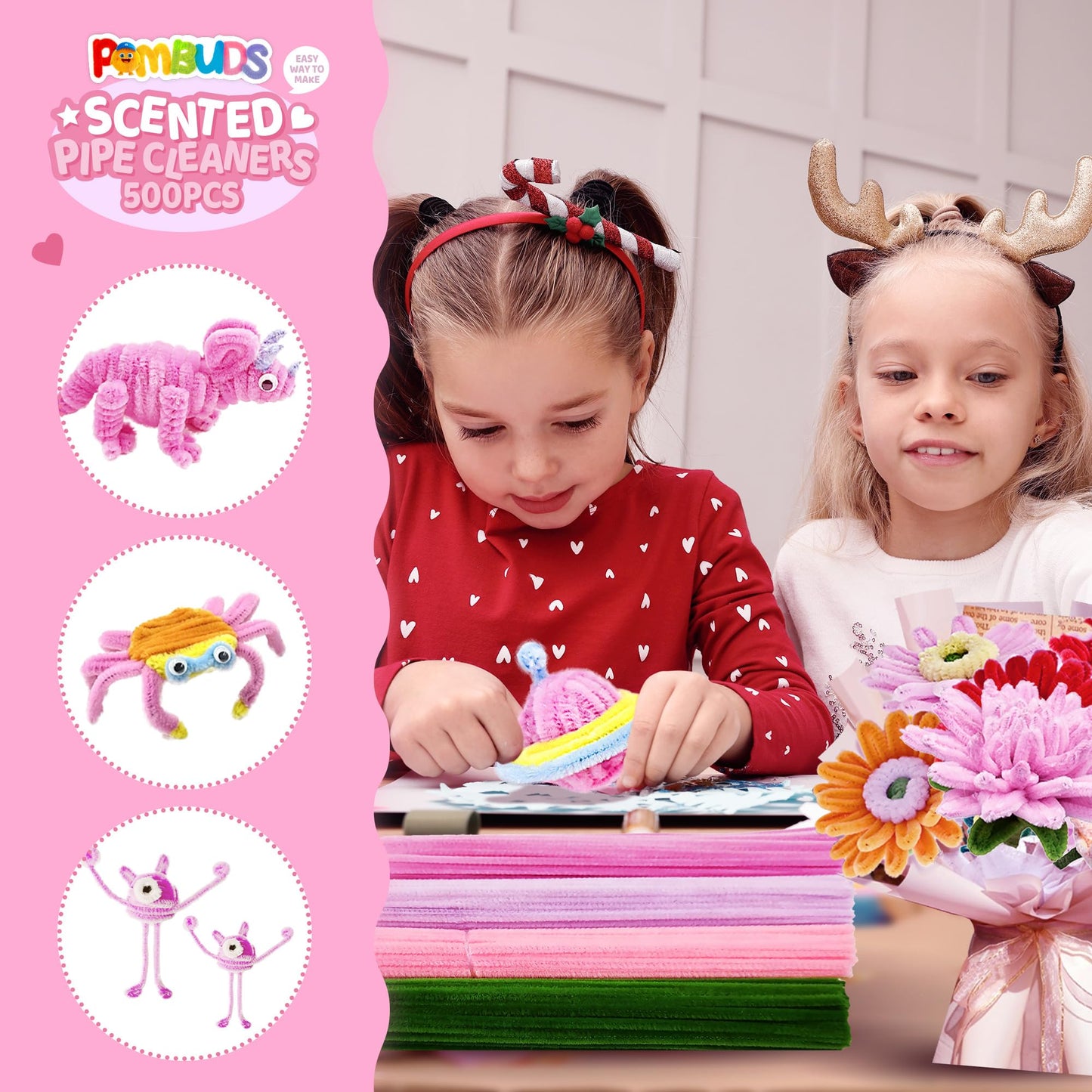 POMBUDS Cleaner Pipe Craft Set for Flowers in Christmas 13 Colors 1300pcs (1300)