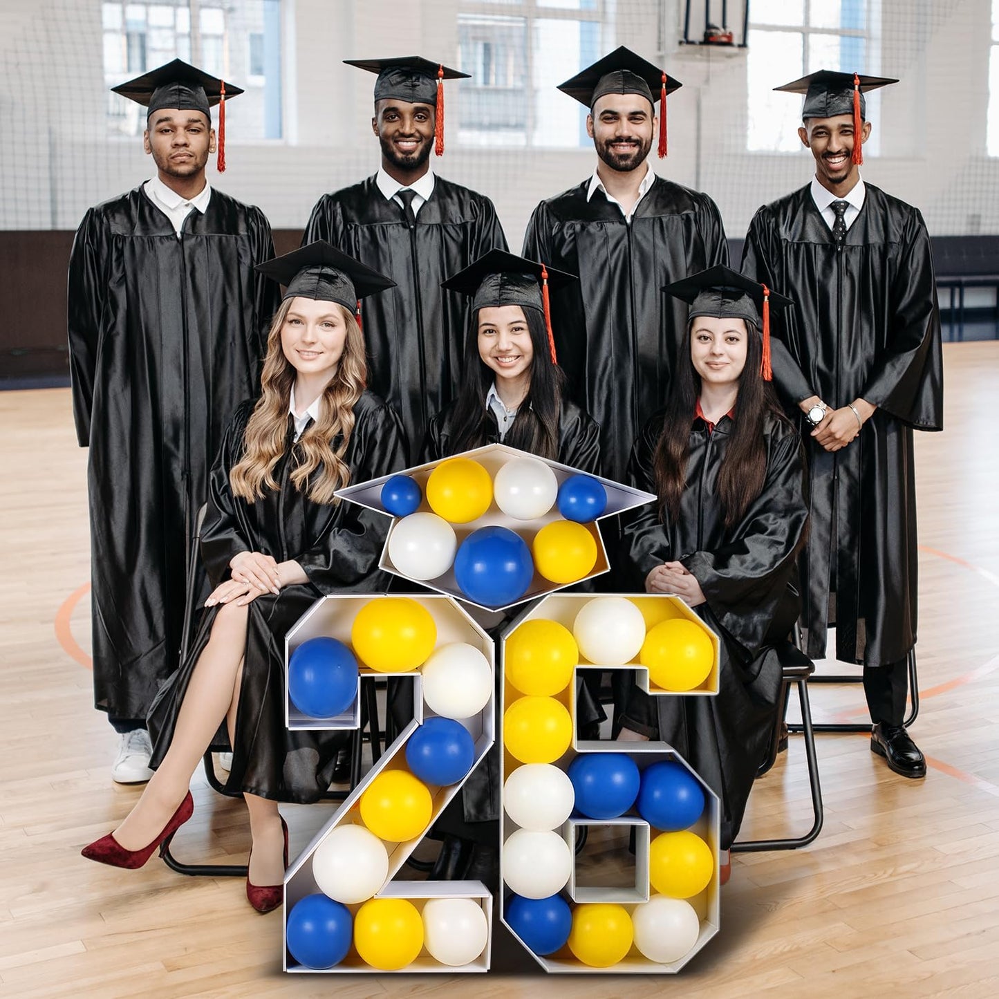 2026 Graduation Party Decorations - 2.3FT Pre-Cut 26 Marquee Numbers Sign with Light - Mosaic Foam Board Includes Glue Gun Balloons for Kindergarten Preschool College Prom