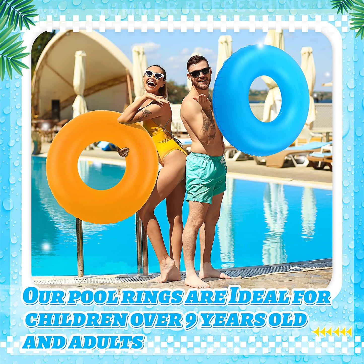 Civaner 12 Pieces Inflatable Pool Floats, 35 Inches Neon Swim Tubes for Adults Ring Pool Floaties Bulk for Beach, Summer, Holiday, Bachelorette Party Decorations