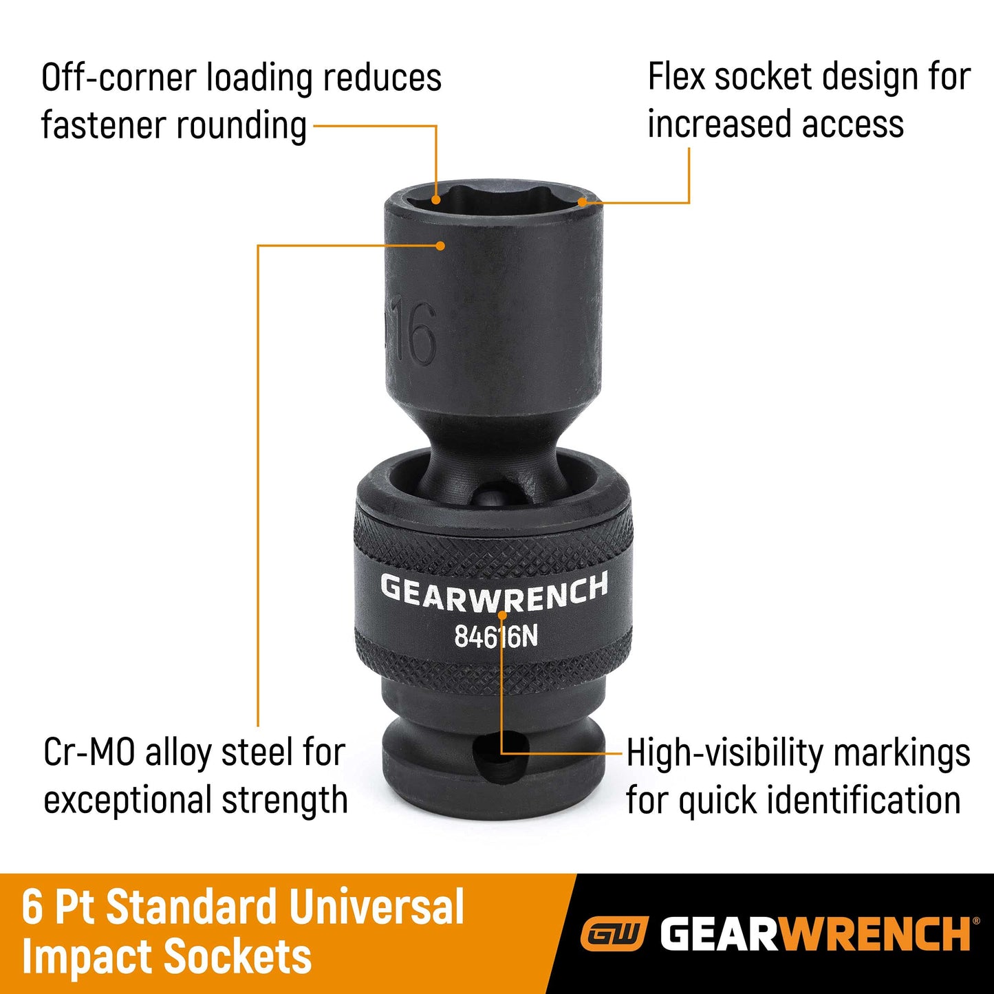 GEARWRENCH 12 Piece 1/4" Drive 6 Point Standard Universal Impact Metric Socket Set | 84905