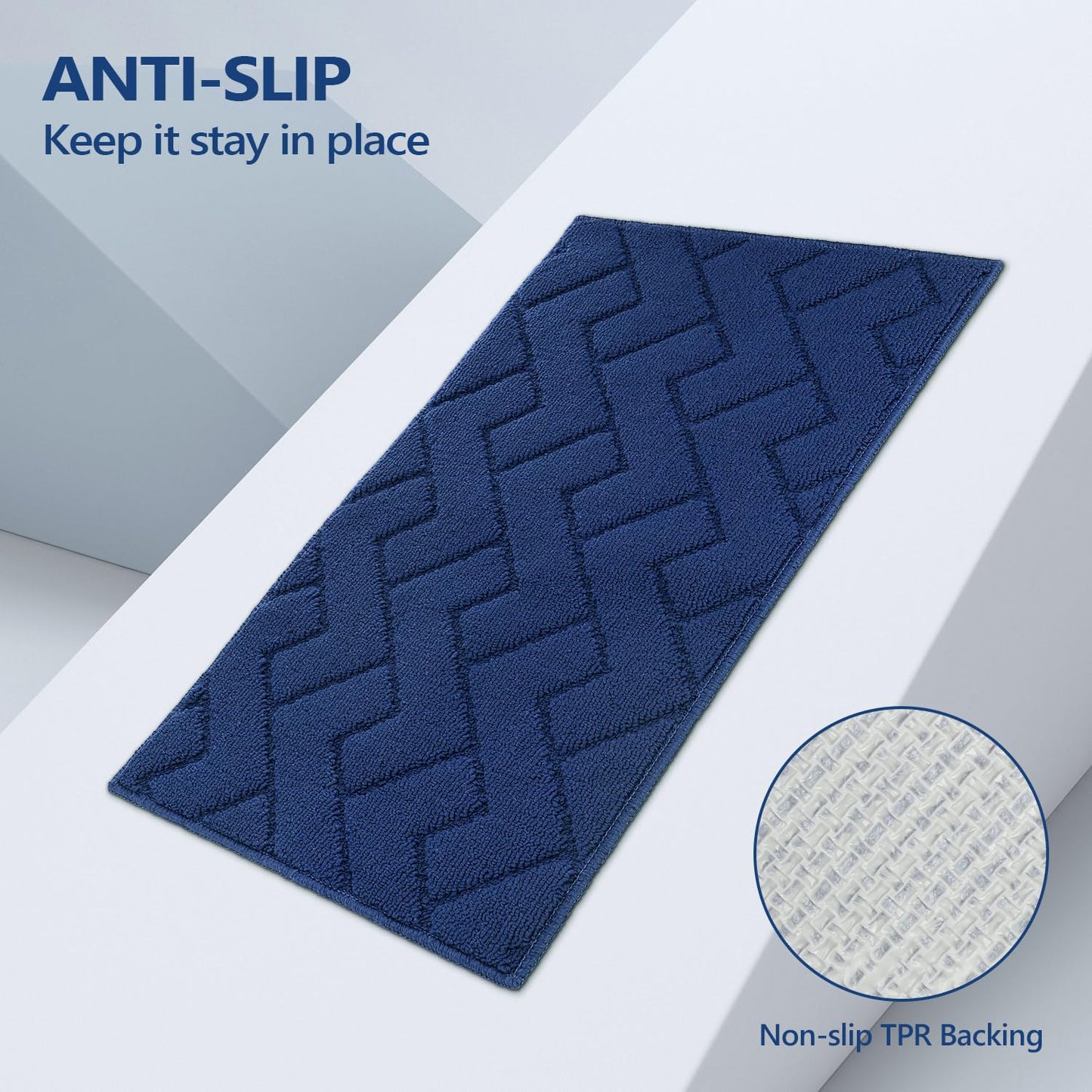 hicorfe Kitchen Rugs and Mats Sets,2 Pieces Super Absorbent Polypropylene Non-Slip Rug,Soft Comfort Floor Mat,Washable for Kitchen,Hallway,Office,Sink,Laundry(24" x 35"+24" x 71",Navy Blue)