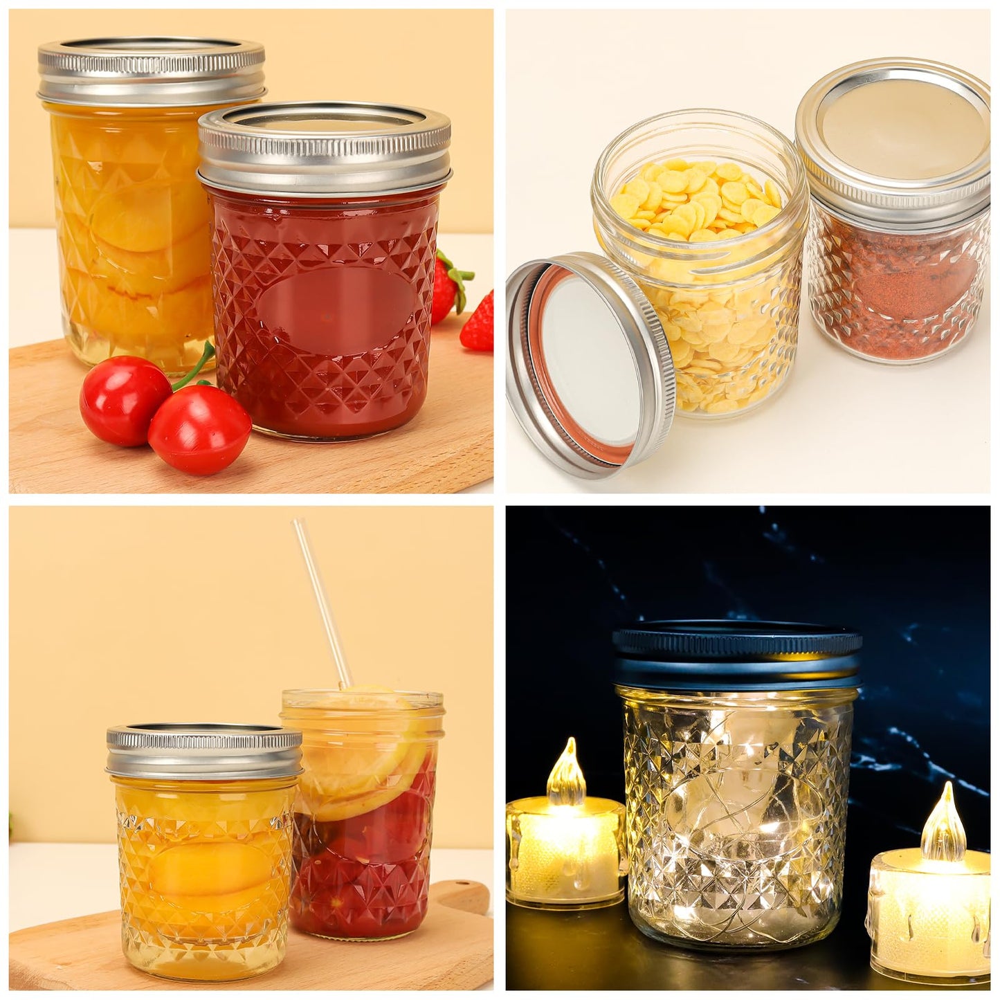 CycleMore 6 oz Mason Jars with Airtight Lids and Bands, 30 Pack Regular Mouth Glass Canning Jars, Small Glass Canisters for Jelly, Sauce, Jam, Honey, Juice, Wedding Favors, Shower Favors