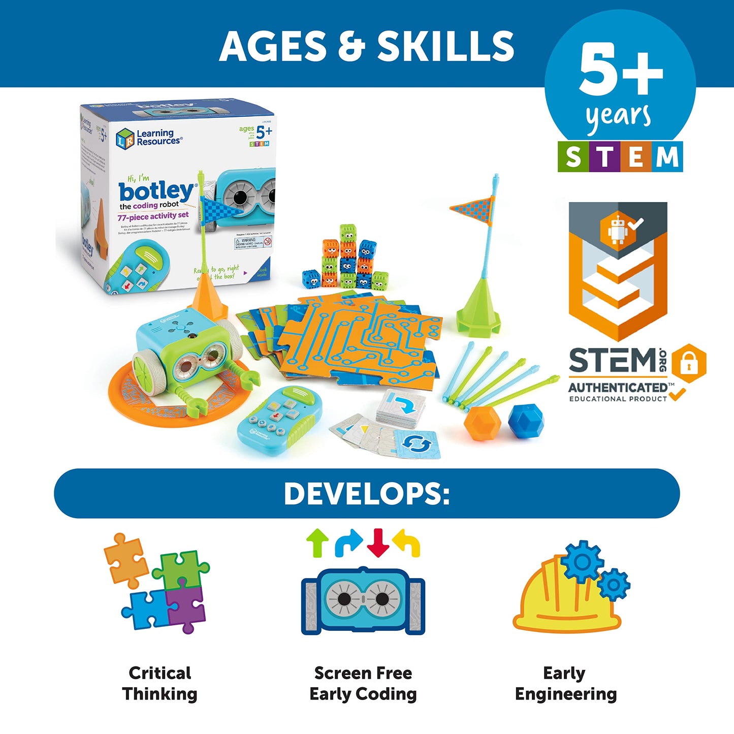Learning Resources Botley The Coding Robot Activity Set - 77 Pieces, Ages 5+, Screen-Free Coding Robots for Kids, STEM Toys for Kids, Programming for Kids, for Kids