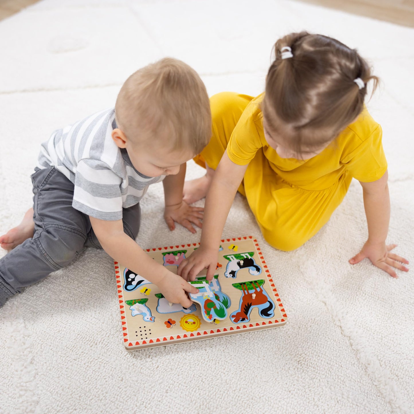 Melissa & Doug Wooden Light-Activated Sound Puzzle 2-Pack for Toddler and Preschool Boys and Girls – Farm Animals, Vehicles