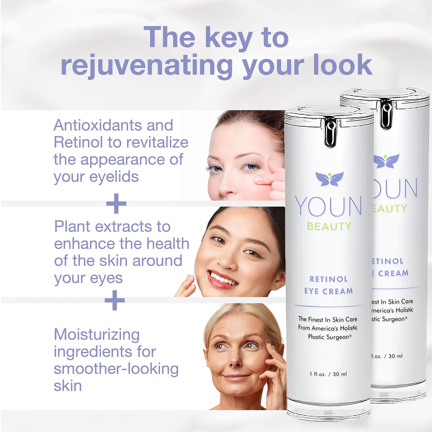 YOUN Beauty Retinol Eye Cream by Holistic Plastic Surgeon Dr. Anthony Youn – Paraben-Free Night Eye Cream with 1% Retinol and Hyaluronic Acid – Under Eye Cream for Hydration and Skin Firming, 1 Fl Oz