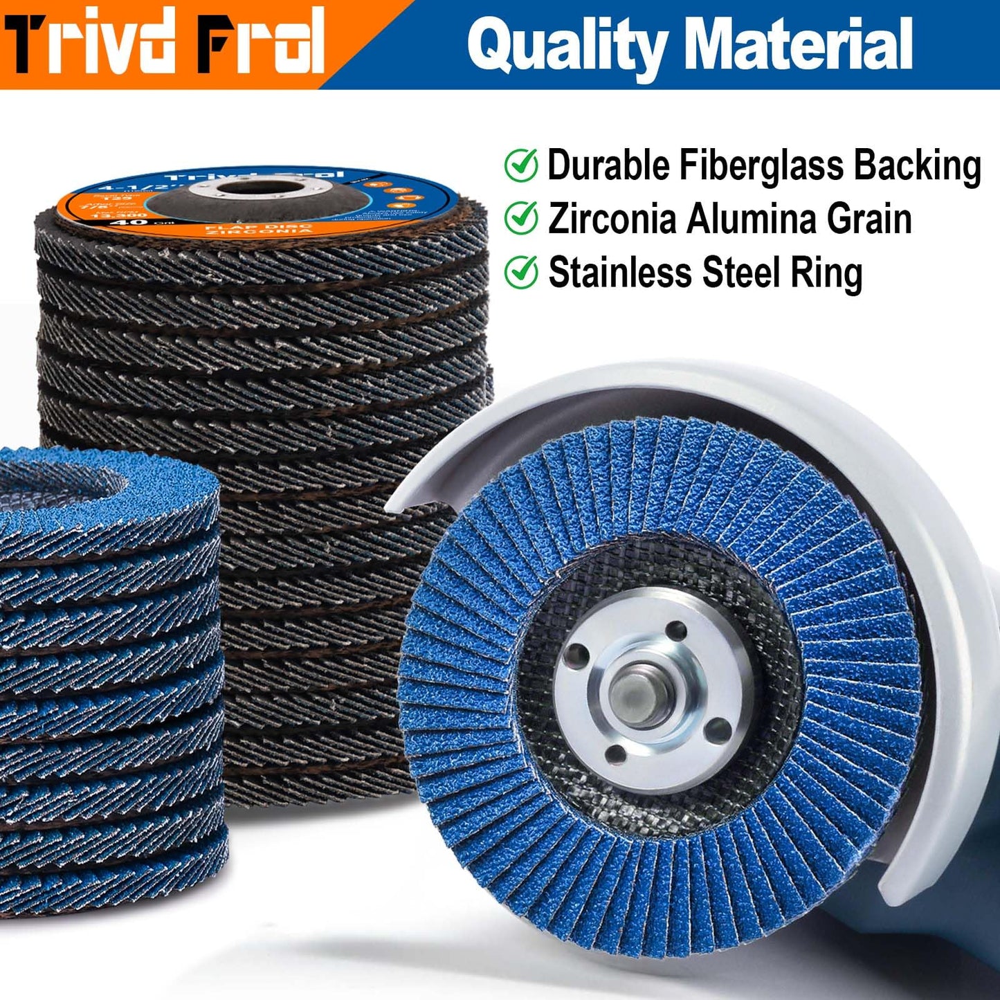 40 Pack Flap Discs 4 1/2 for Angle Grinder Sanding Disc - Trivd Frol 40/60/80/120 Grit T29 Flap Disc, 7/8 Inch Zirconia Abrasive Grinding Wheel Disc for Metal, Wood, Stainless Steel Finishing