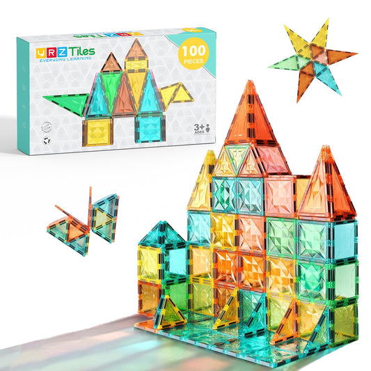 YRZtiles Magnetic Tiles 100-Piece Set for Kids, Magnetic Building Blocks STEM Toys for Age 3+ Boys and Girls, Educational Magnet Construction Tiles for Creativity & Learning