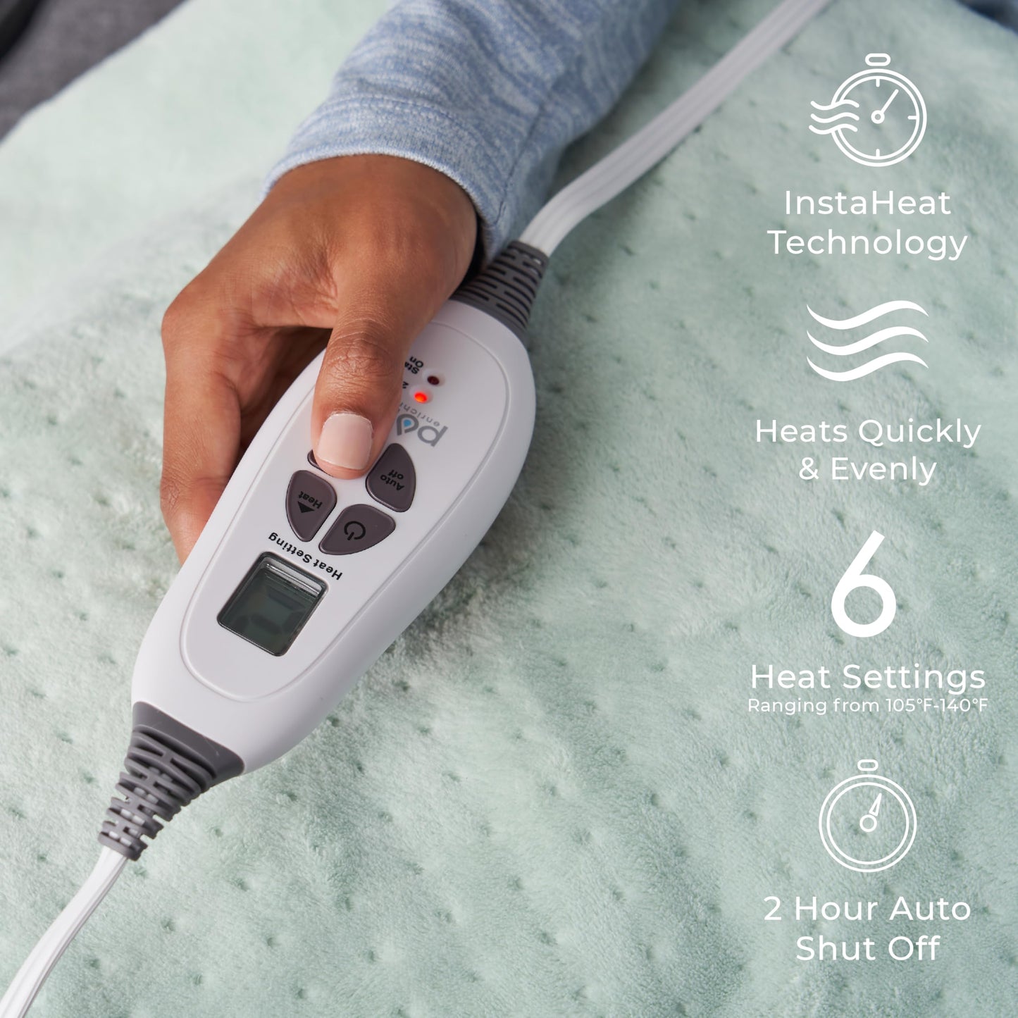 Pure Enrichment WeightedWarmth Extra-Wide Weighted Heating Pad for Cramps, Back, & Shoulder Joint Relief, 3.5 lbs, 6 Heat Settings, Microplush, Machine Washable, 2 Hr Auto Shut-Off, 20”x24” (Jade)