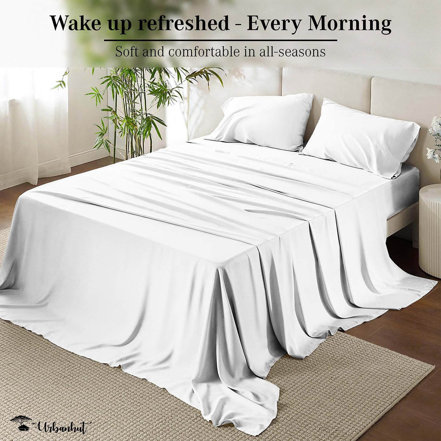URBANHUT 700 Thread Count Egyptian Cotton Sheets King Size, 4Pc Sheet Set Soft Luxury Bed Sheets for King Size Bed, Sateen Weave Hotel Sheets, 16'' Elasticized Deep Pocket - White