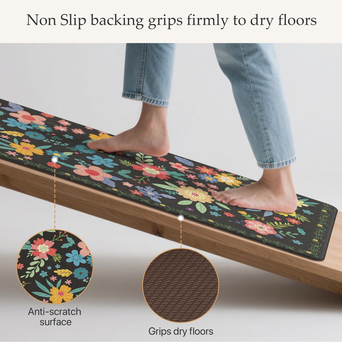 GENIMO Kitchen Mats for Floor, Cushioned Kitchen Rugs Non Slip Washable, Farmhouse Anti Fatigue Mat Waterproof, Comfort Standing Foam Mat Rug for Laundry, Office, Home, Sink, Desk, 23.6"x71", Black
