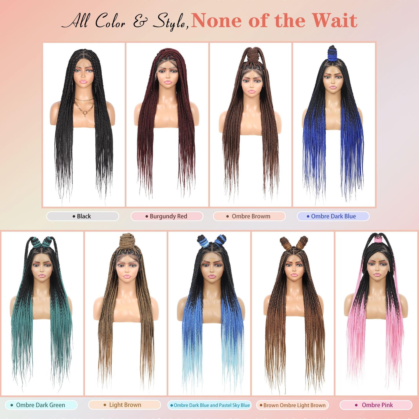 Lexqui 36'' Knotless Box Braided Wigs for Women Braided Lace Wigs Triangle Lace Front Braided Wig Human Hair Blended Full Double Lace Braided wig with Baby Hair Braid Lace Front Wig