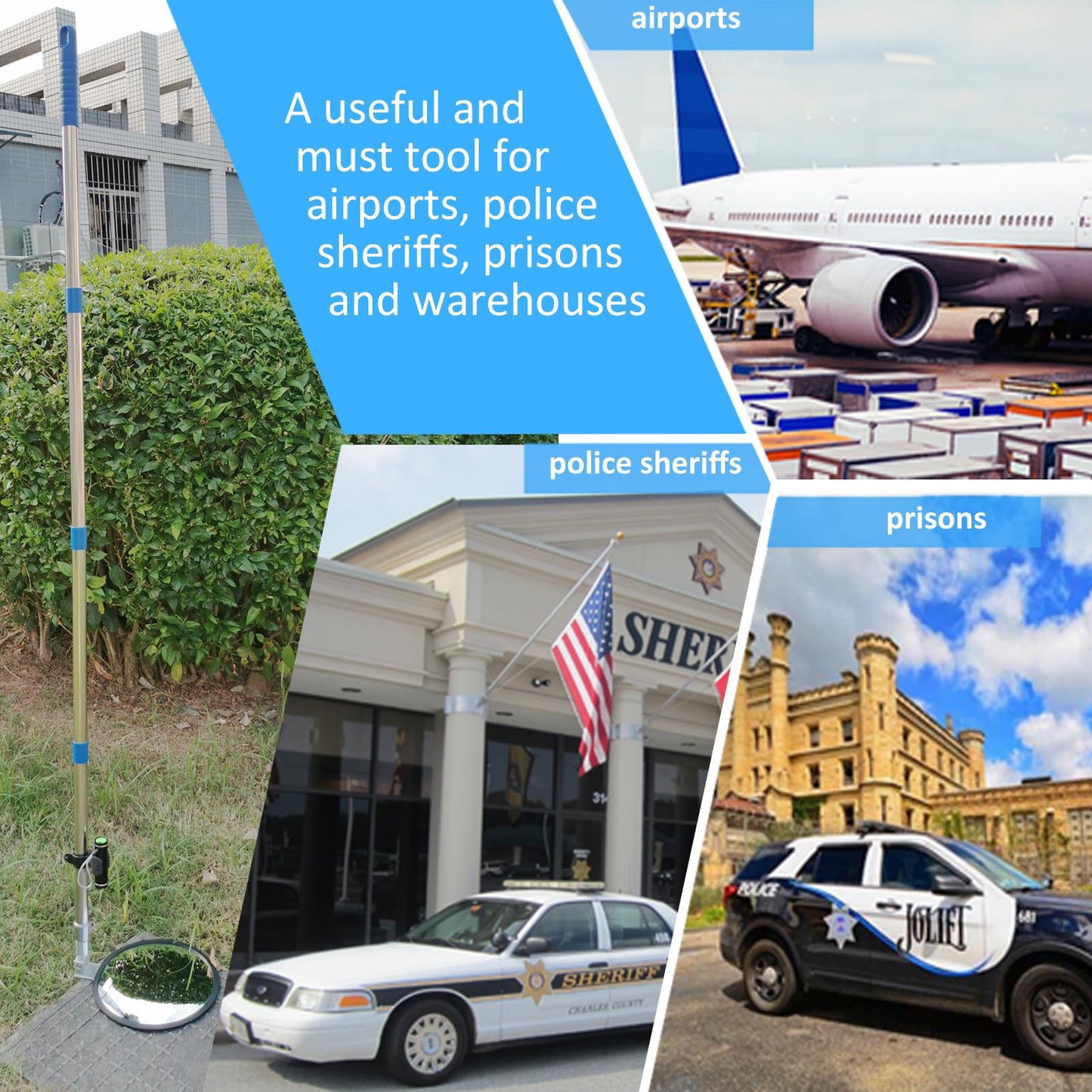 Global Care Market Under Vehicle Inspection Mirrors – Telescoping Search Mirror on a Long Stick for Security Check Under Cars, Truck, Equipment, Over Shelves and Gutters