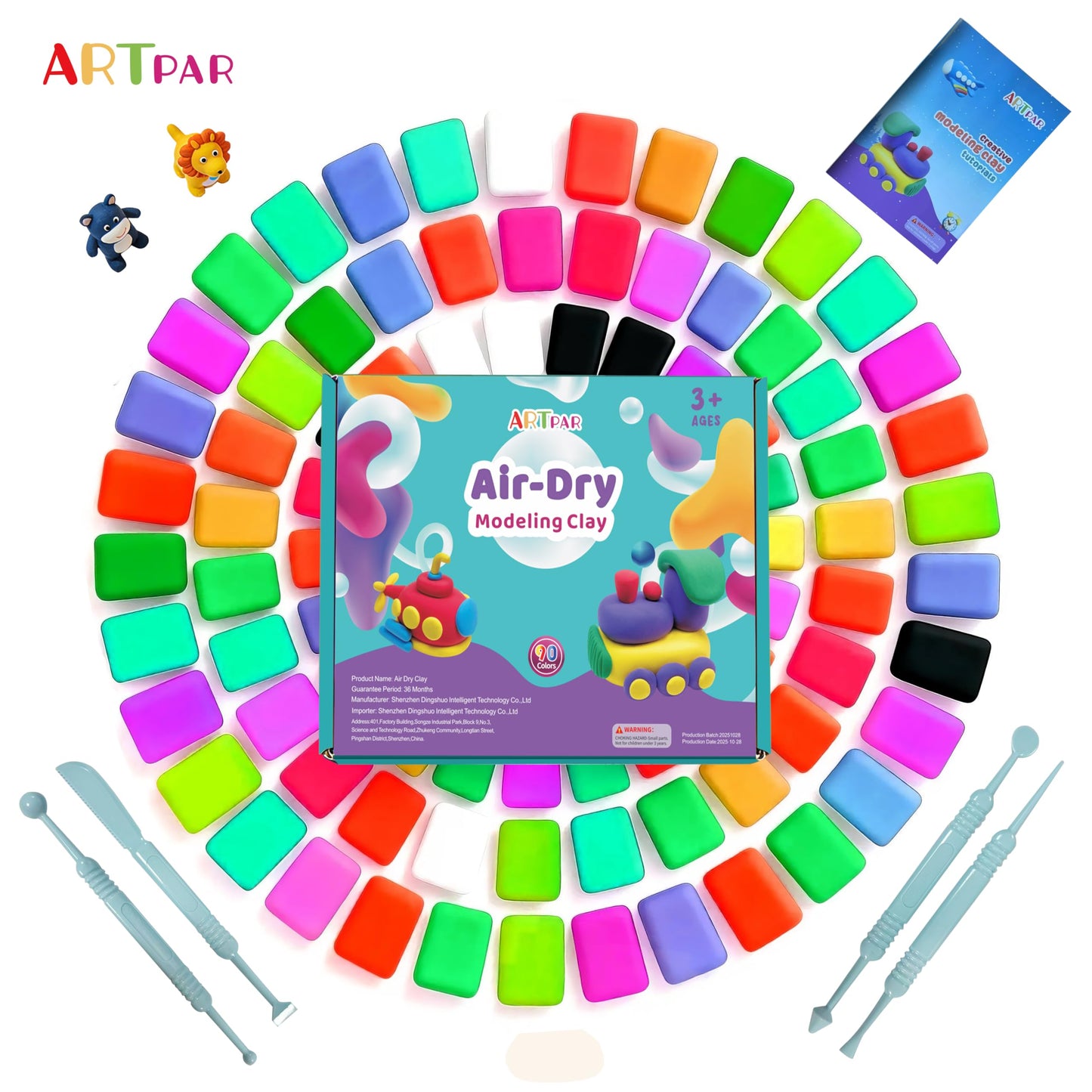 ARTPAR 90 Colors Air Dry Clay Set, 90 Individual Sealed Bags, Soft Modeling Clay for Kids Ages 3+, Non-Stick DIY Craft Supplies, Gift for Girls Boys