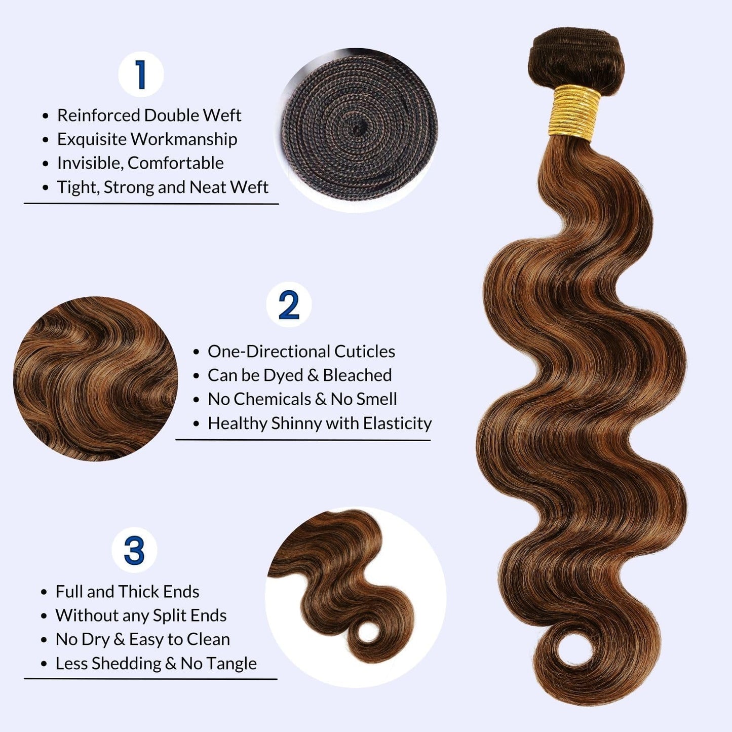 MOMOSHERO 1b/30 Brown Highlight Body Wave Human Hair Weave 3 Bundles, 10A Soft Thick 100% Brazilian Virgin Remy Hair Balayage Ombre Wavy Bundles Human Hair Black and Brown FB30 Ombre Color 12 14 16 In