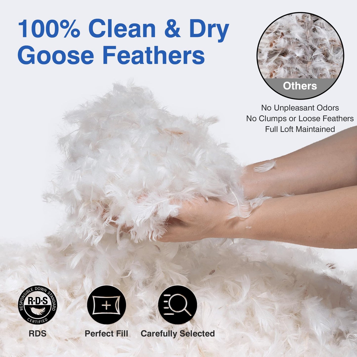 zibroges Feather Pillows Queen Size Set of 2 - Goose Down Hotel Bed Pillow for Sleeping, Soft 600 Thread Count Cotton Cover, Fluffy Support Surround Fill Polyester for Side, Back and Stomach Sleepers