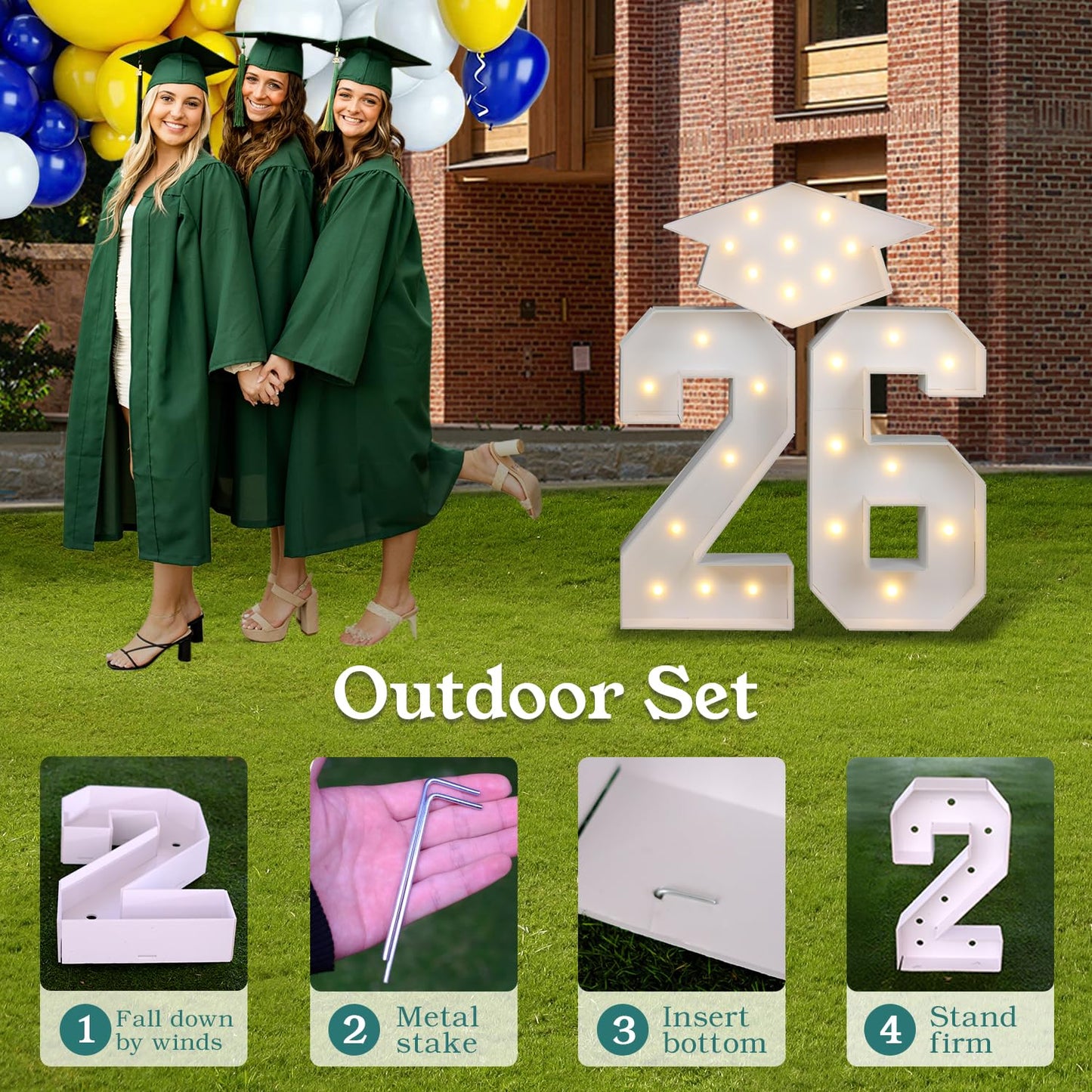 2026 Graduation Party Decorations - 2.3FT Pre-Cut 26 Marquee Numbers Sign with Light - Mosaic Foam Board Includes Glue Gun Balloons for Kindergarten Preschool College Prom